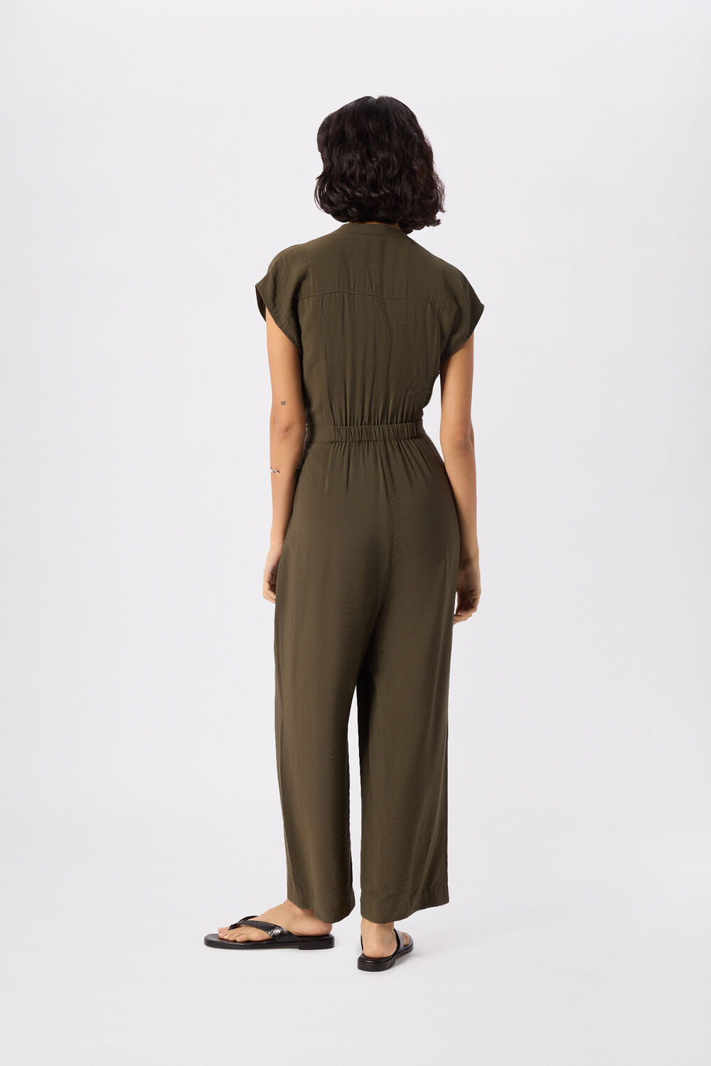 Khaki Sleeveless Drawstring Jumpsuit