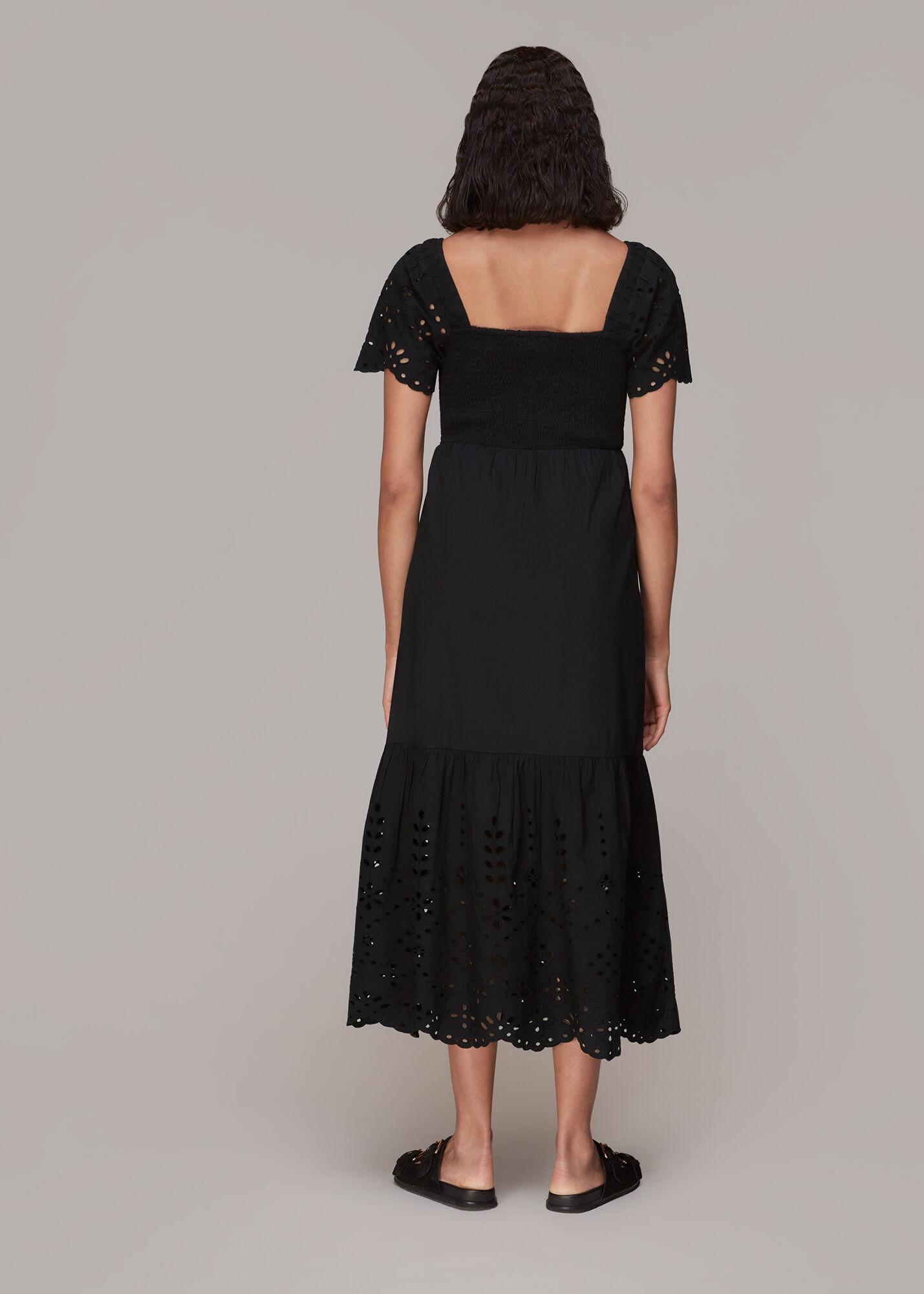 Black Carrie Broderie Midi Dress 