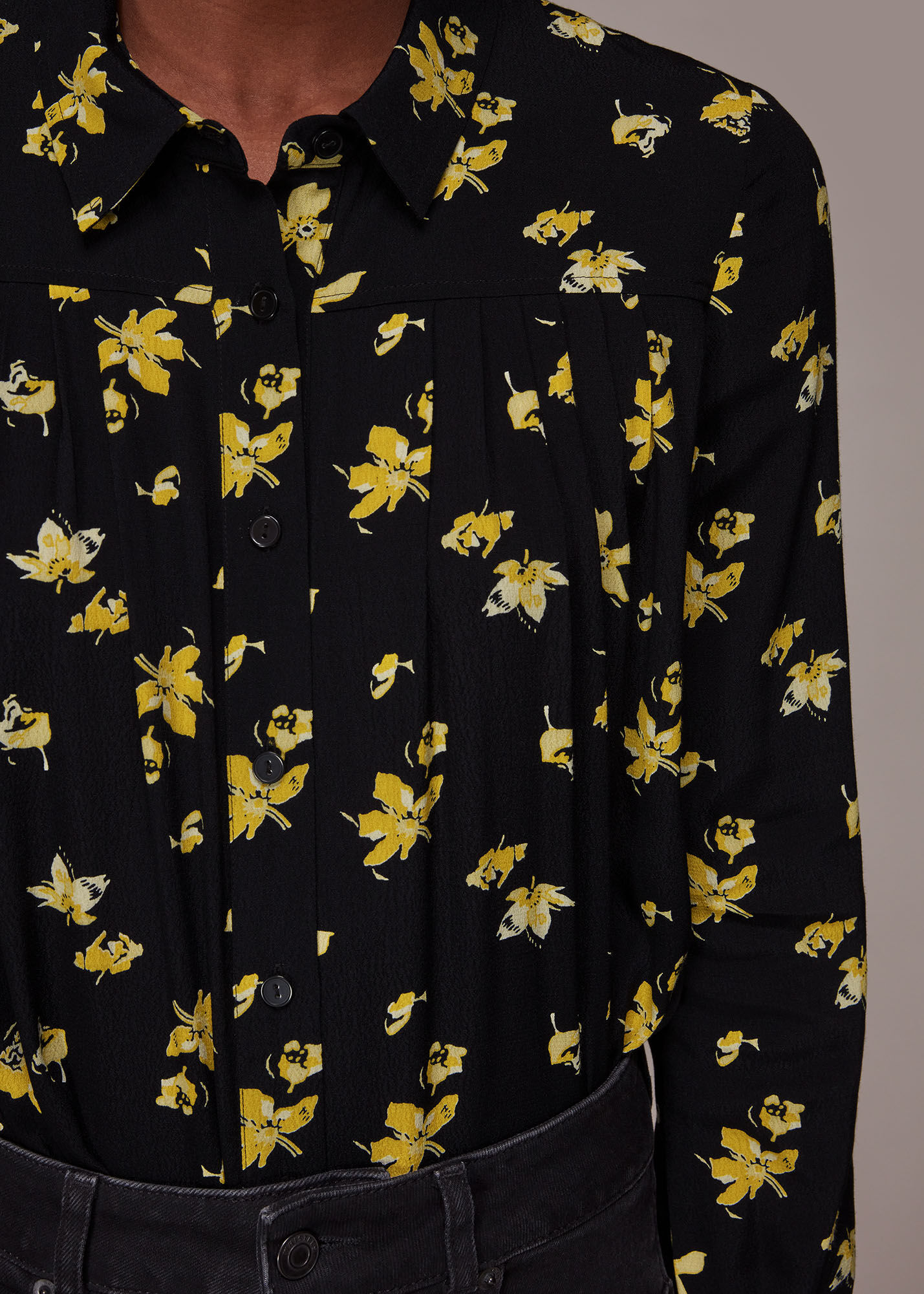 Black blouse with yellow flowers hot sale