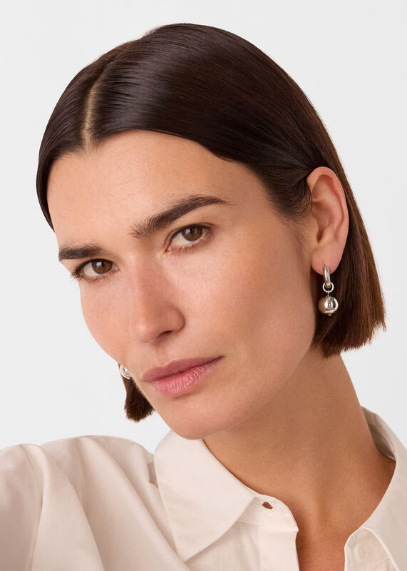 Silver Sphere Drop Huggie Earring