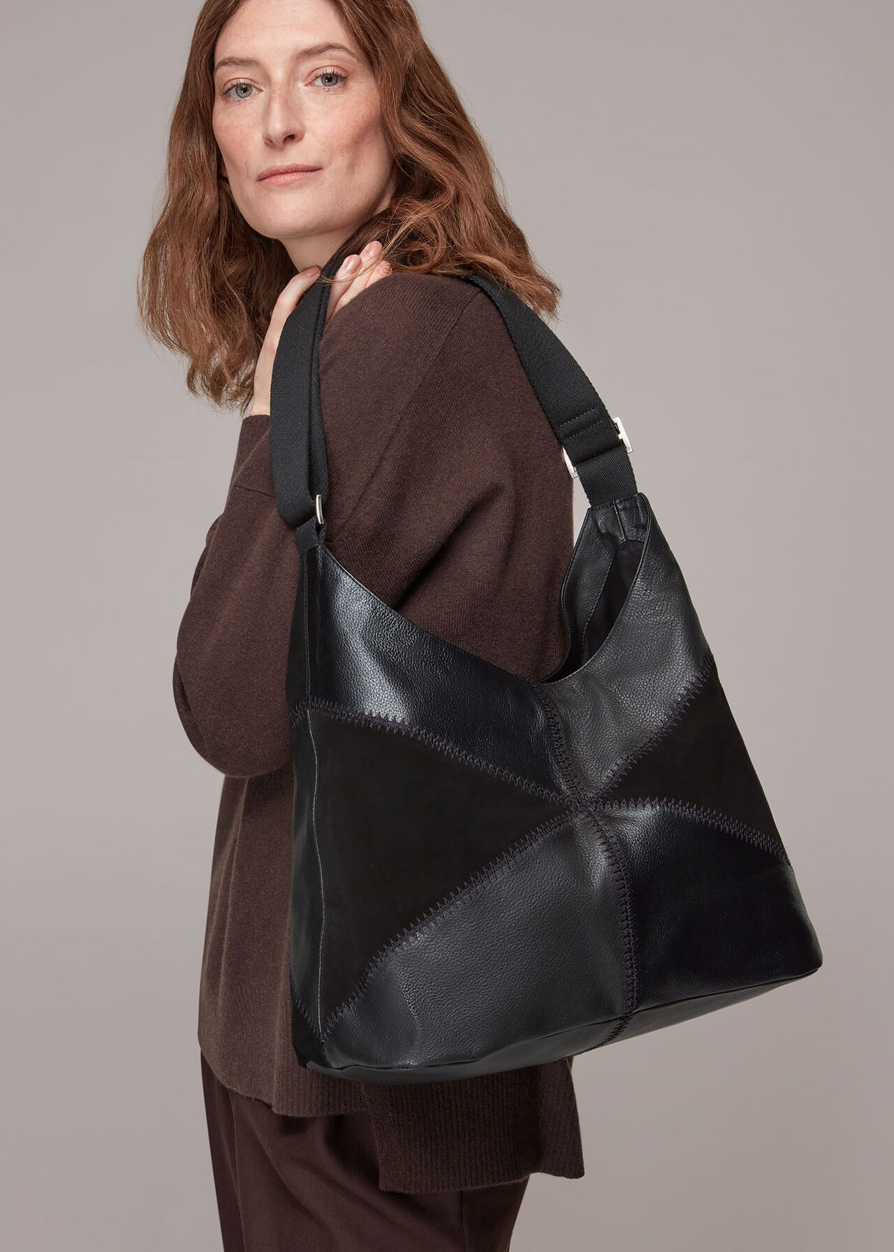 Black Norah Patchwork Shoulder Bag | WHISTLES