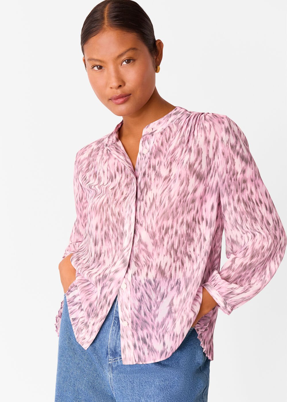 Petite Leopard Pleat Detail Shirt