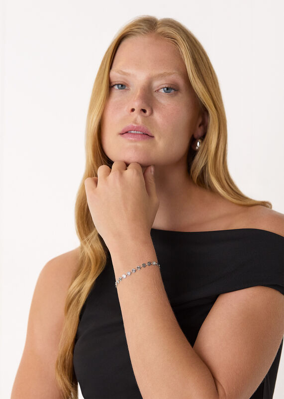 Silver Textured Circle Chain Bracelet