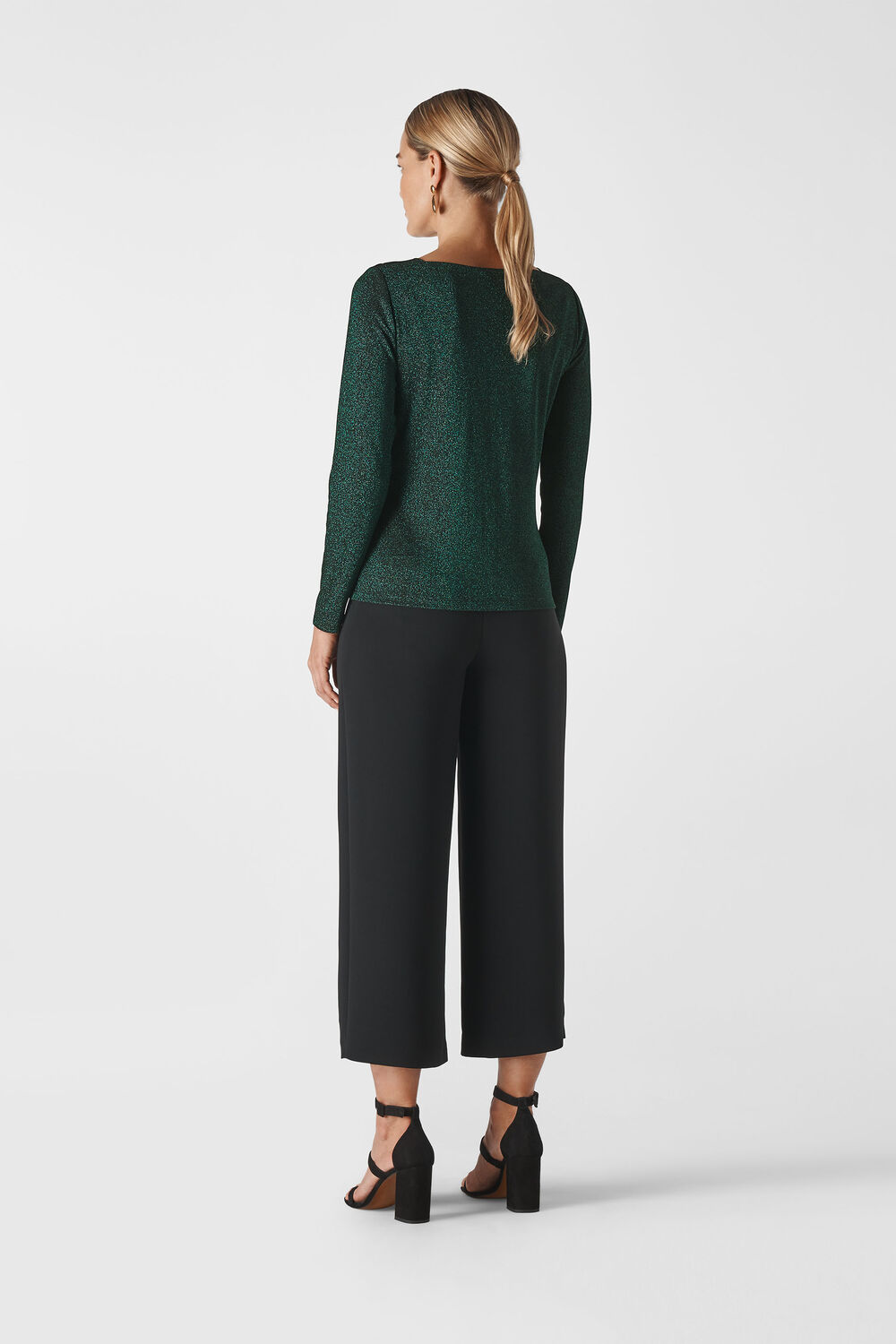 Straight Neck Sparkle Top Dark Green
