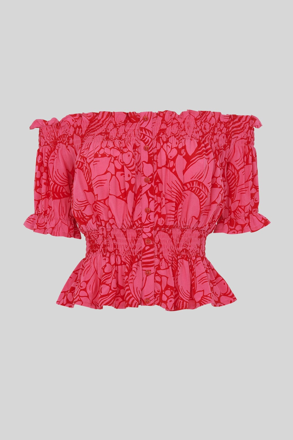 Sunflower Print Bardot Top Pink/Multi