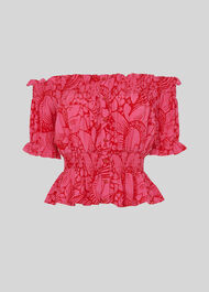 Sunflower Print Bardot Top Pink/Multi