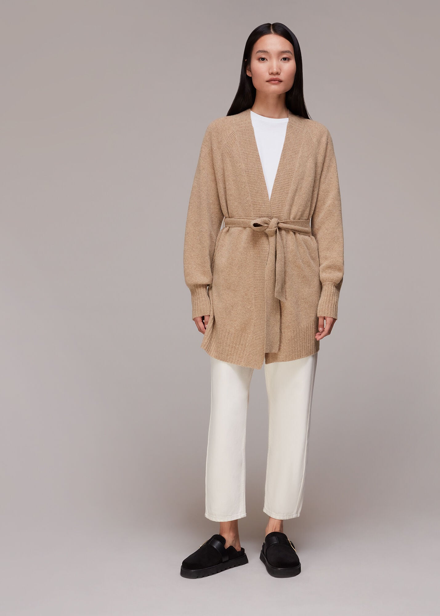 Oatmeal Knitted Wrap Cardigan WHISTLES