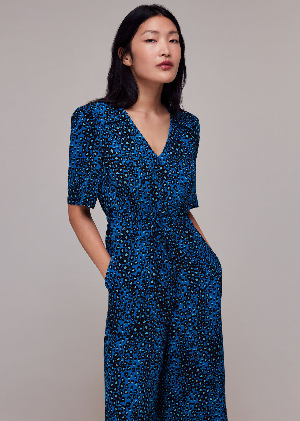 Blue Leopard Print Zip Front Jumpsuit Whistles UK Whistles UK