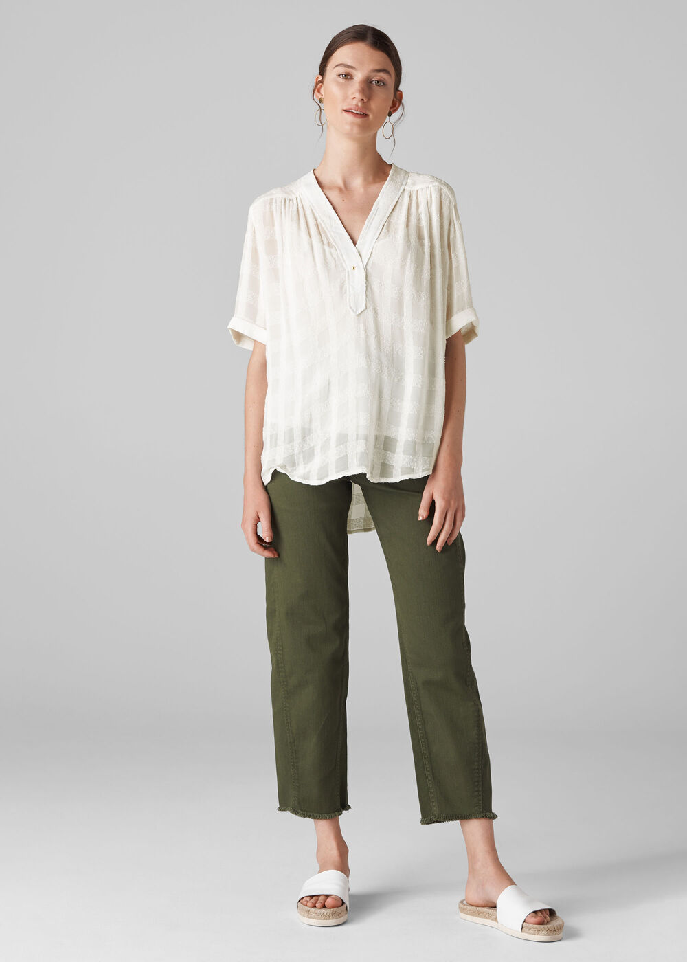 Jenni Check Textured Top Ivory