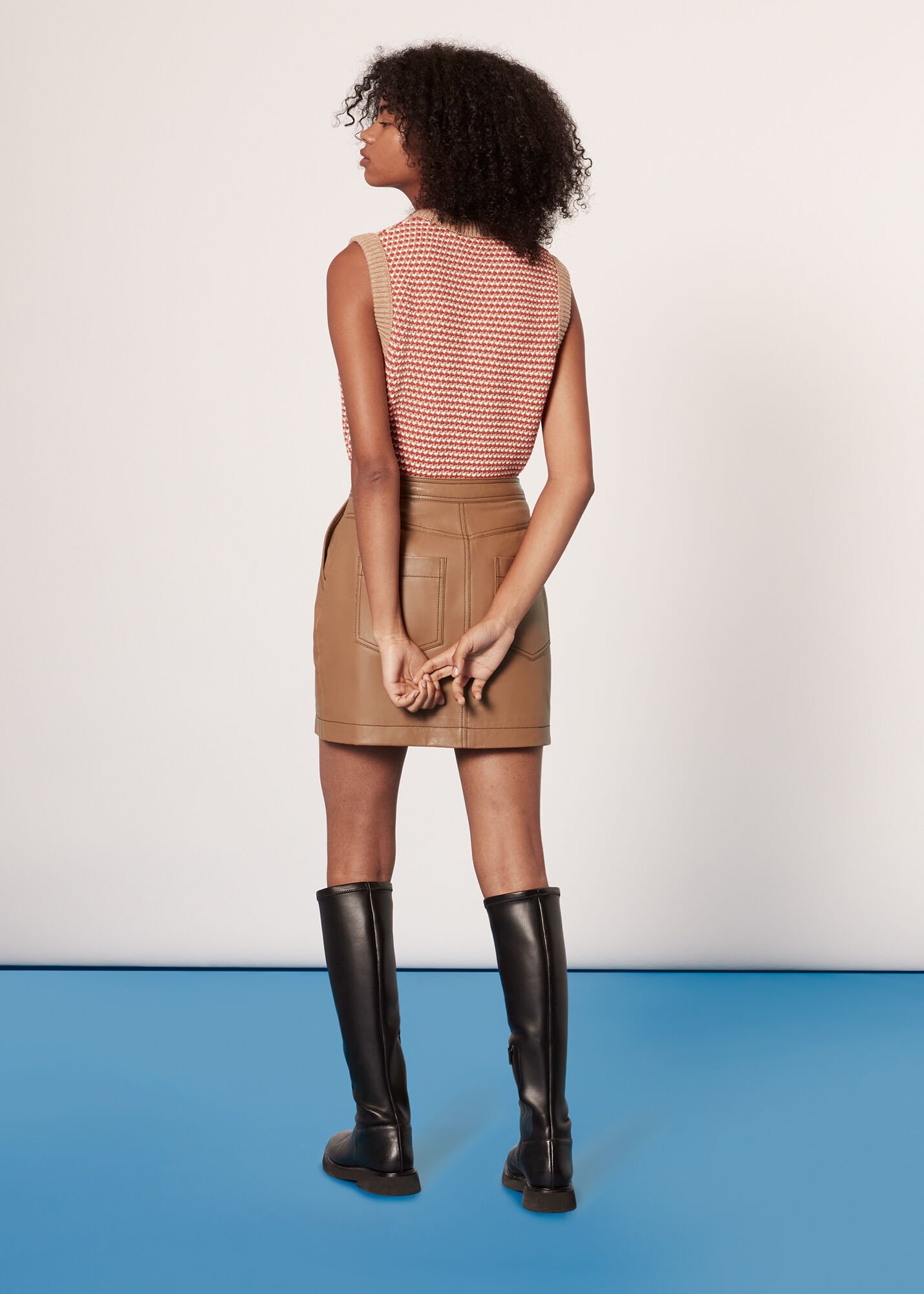 Tan leather mini skirt deals