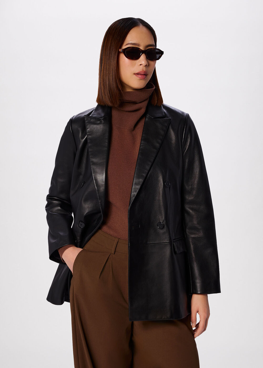 Aliza Waisted Leather Blazer