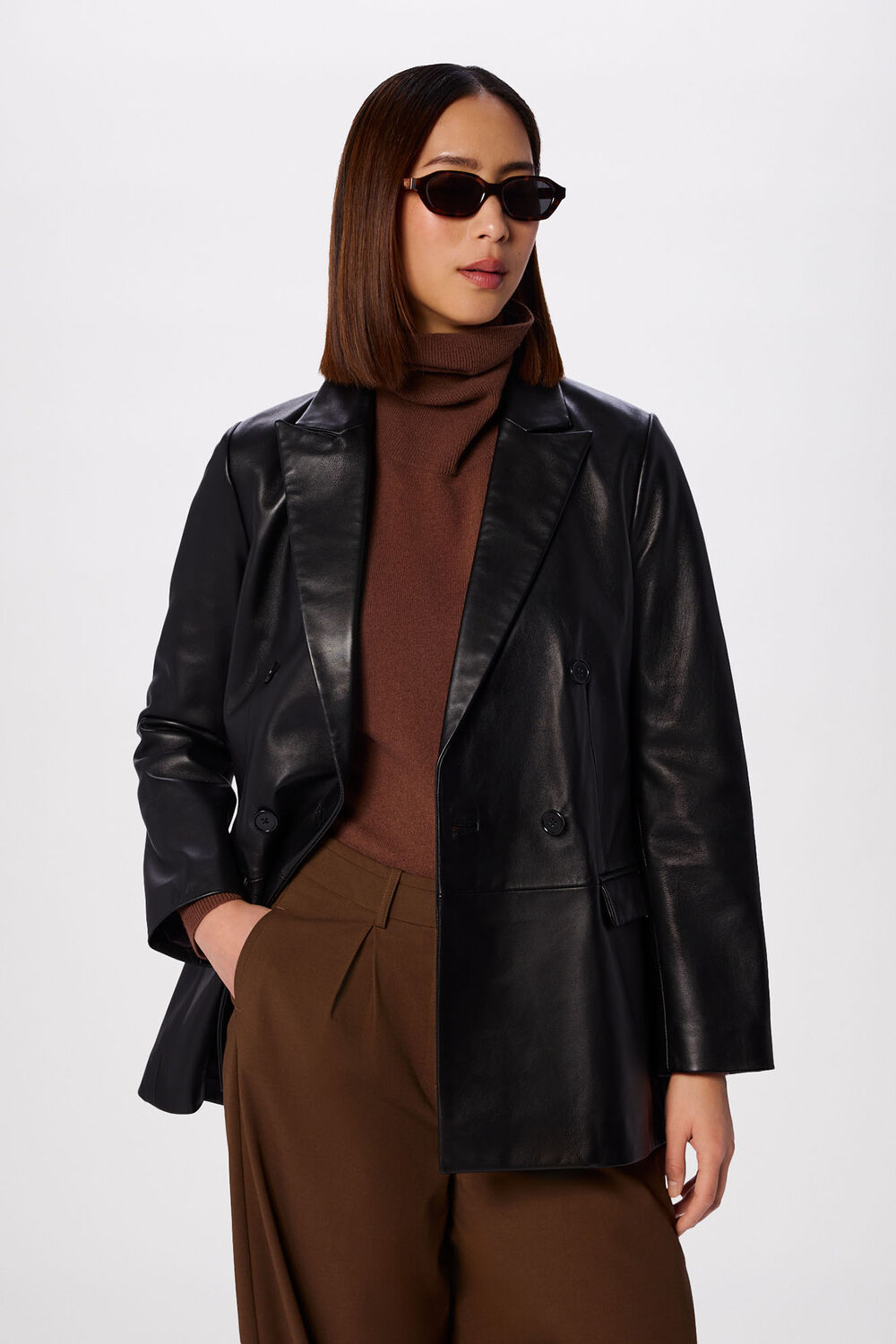 Aliza Waisted Leather Blazer
