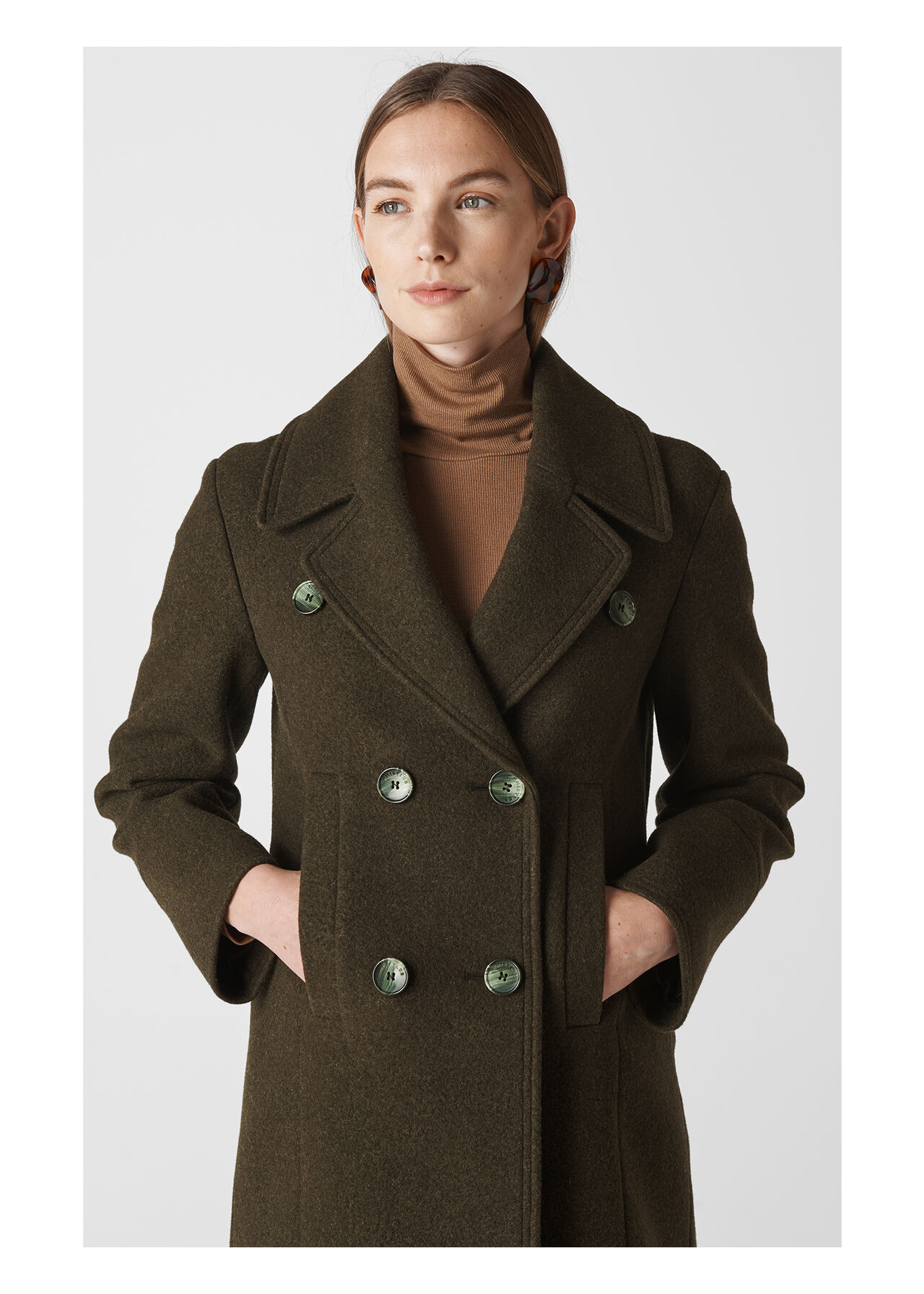 Khaki Double Breasted Maxi Coat WHISTLES Whistles UK
