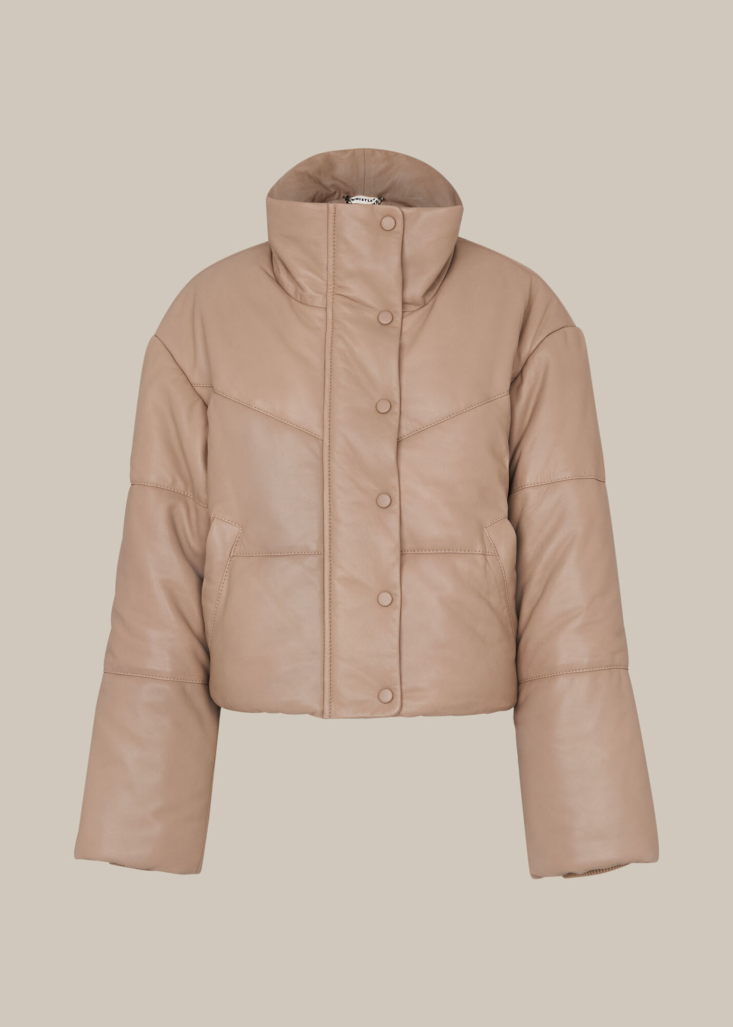 Taupe Yaz Leather Puffer Jacket WHISTLES Whistles UK