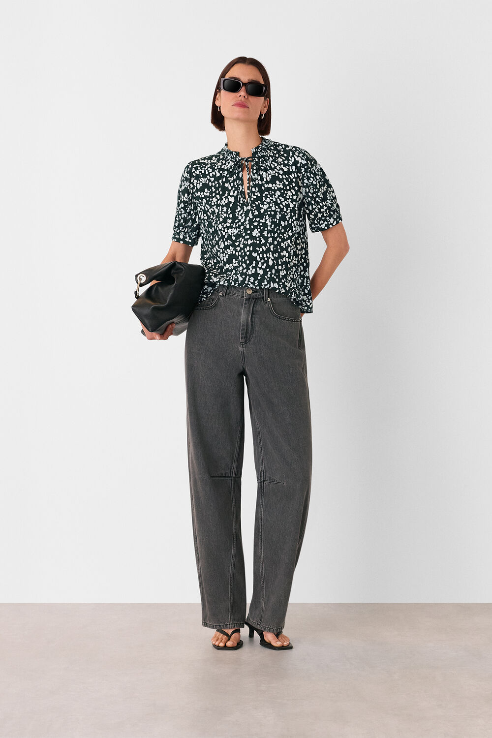 Teal Animal Tie Neck Blouse