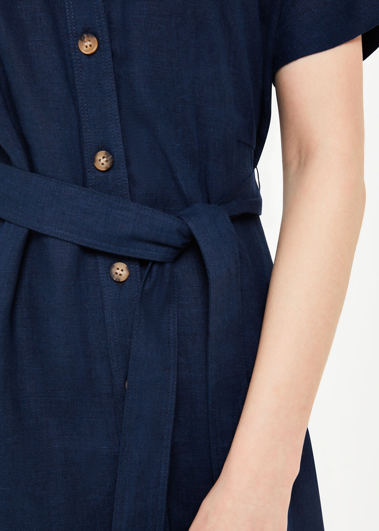 Linen Belted Midi Dress