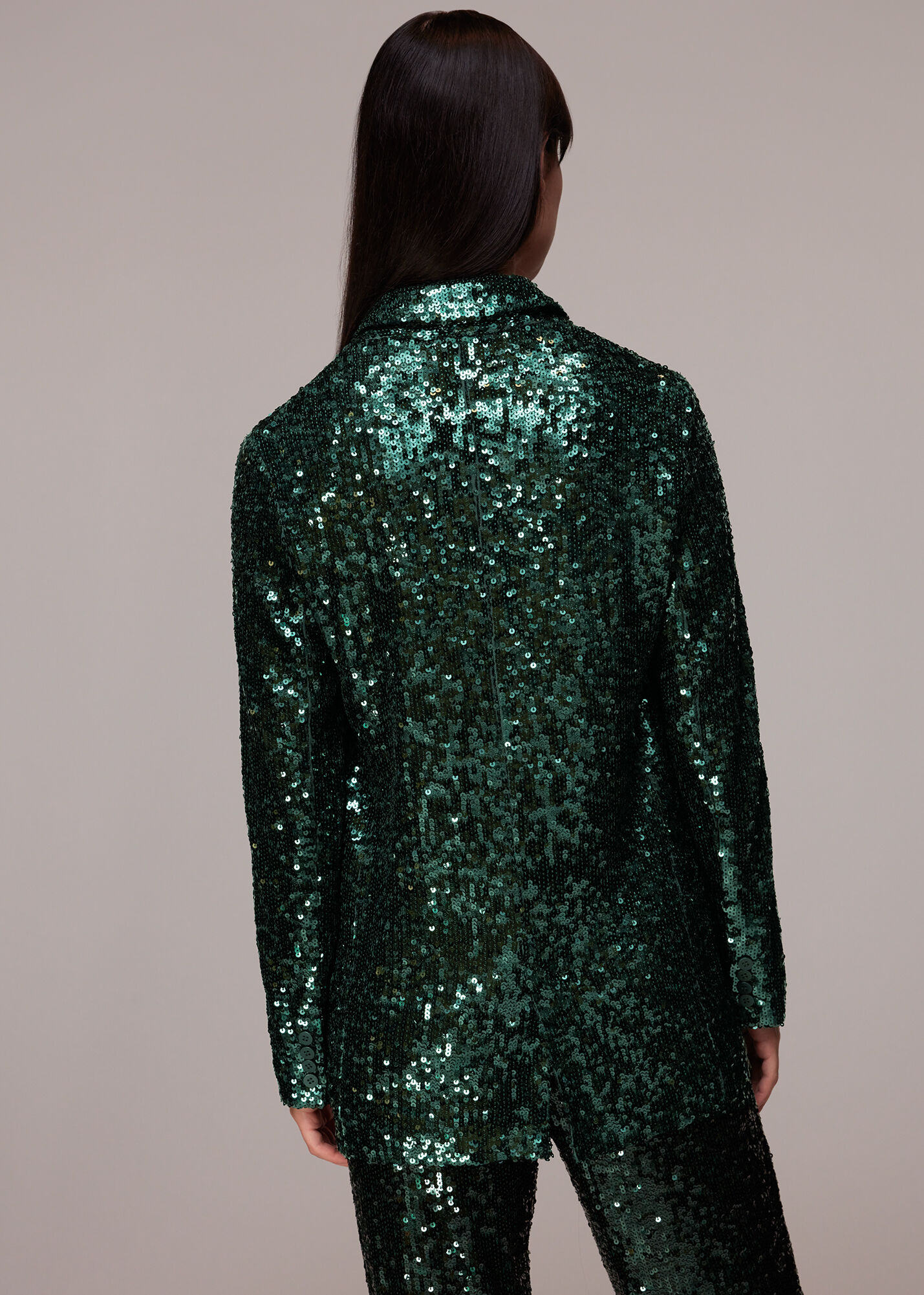 Dark Green Sequin Single Breasted Blazer