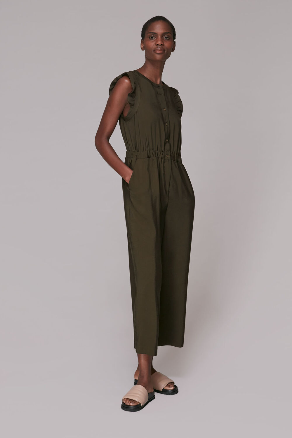Frill Sleeve Button Jumpsuit