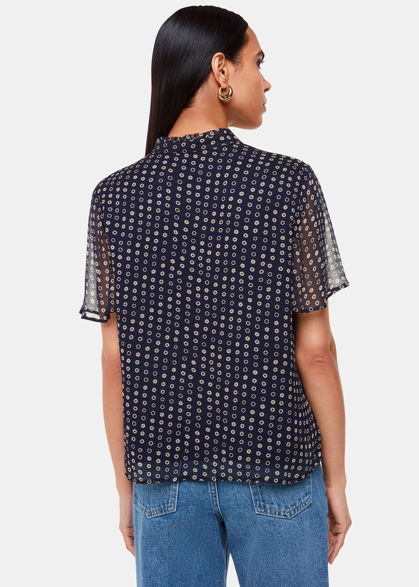 Navy/Multi Spotted Hoop Frill Blouse | WHISTLES | Whistles US |