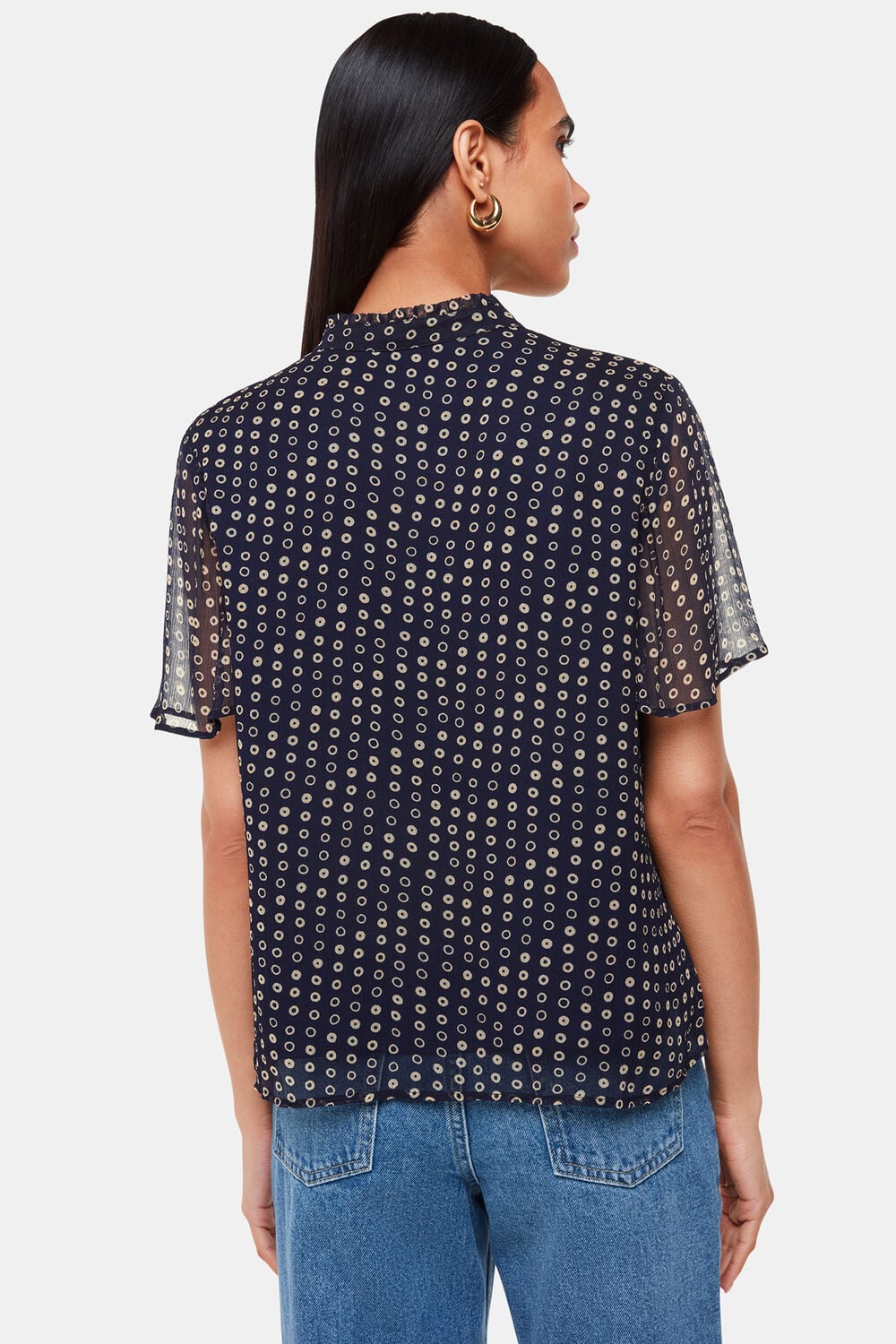 Navy Spotted Hoop Frill Blouse