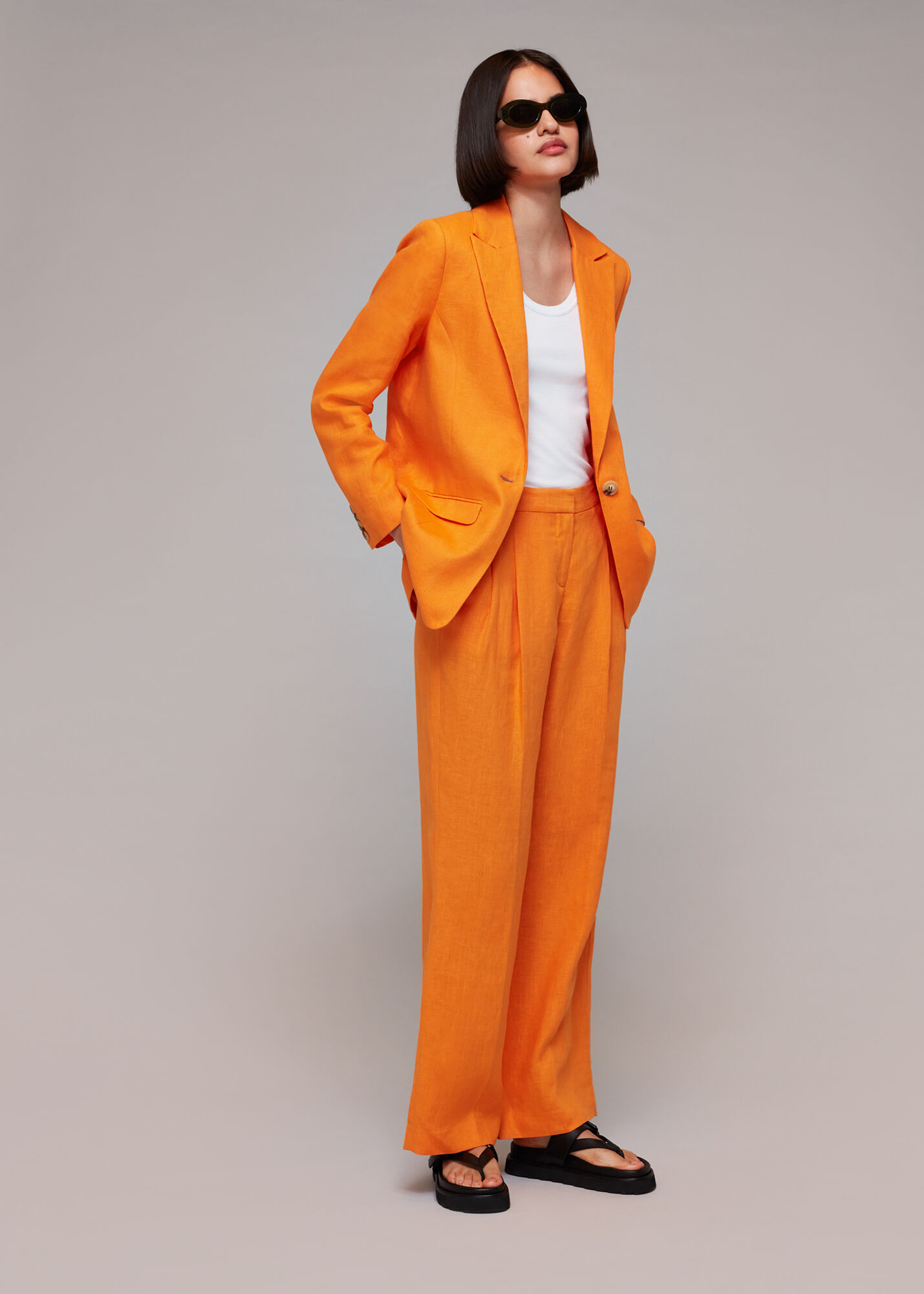 Orange Lucy Linen Blazer WHISTLES