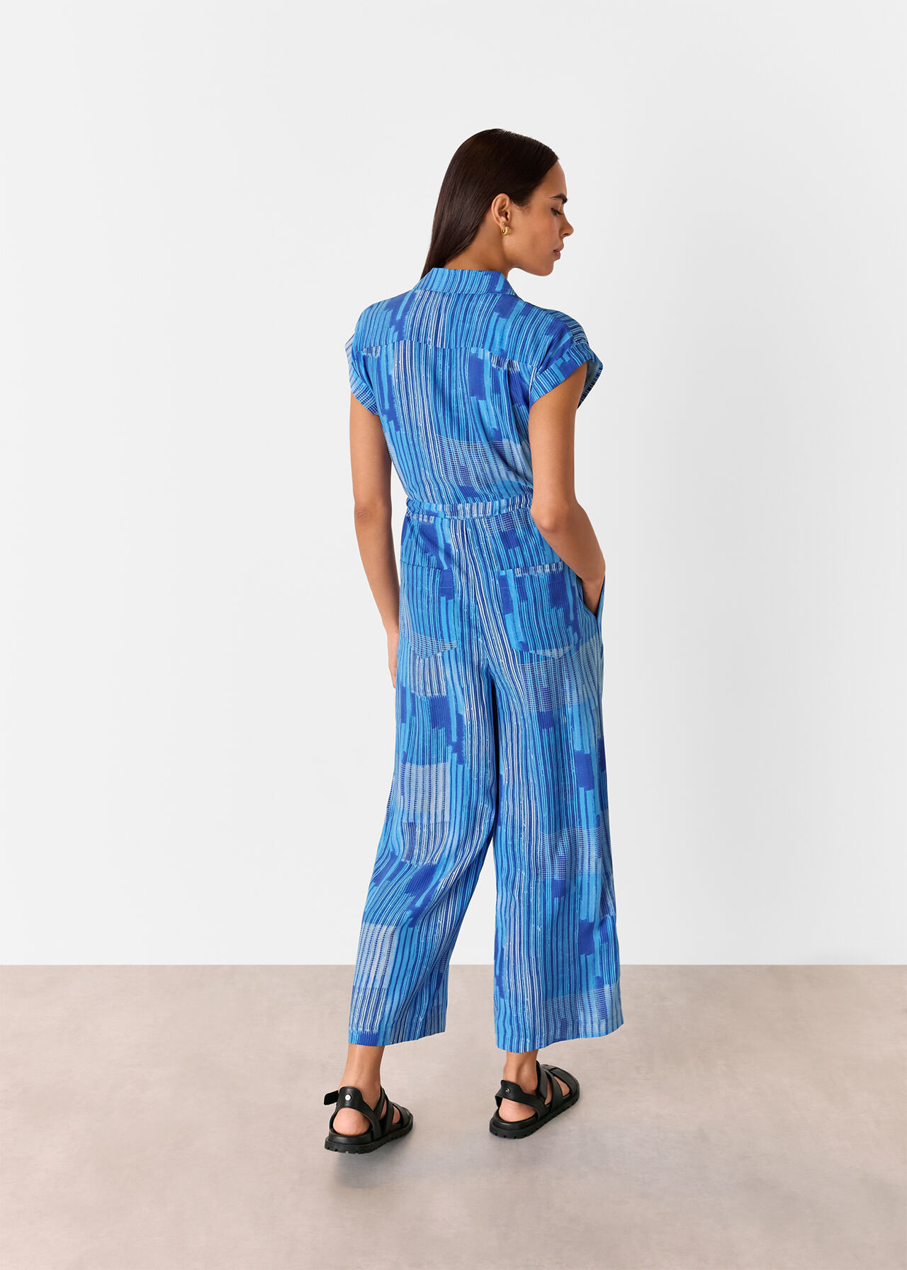 Stripe Print Zip Jumpsuit