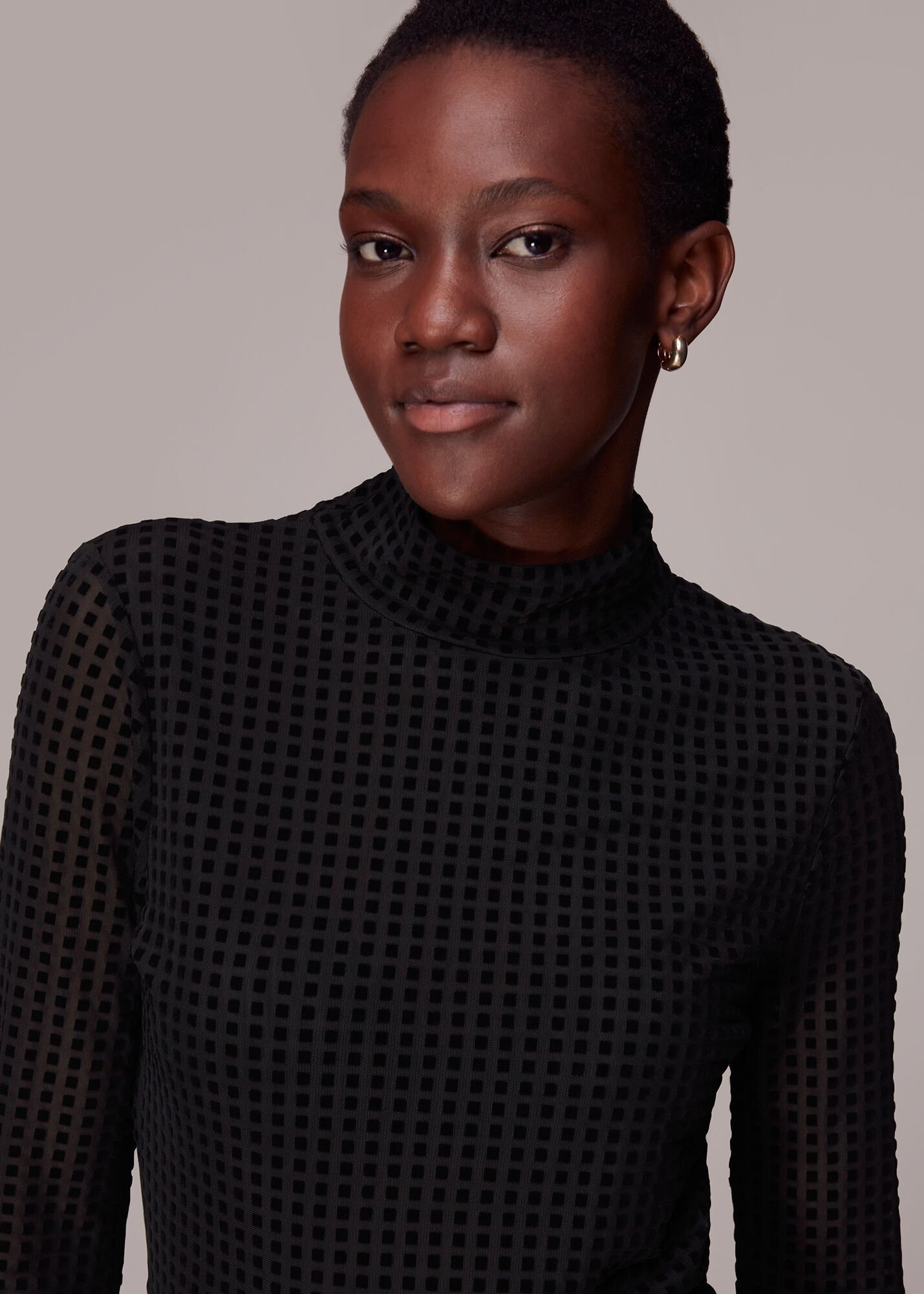 Black Checked Mesh Top | WHISTLES | Whistles US |