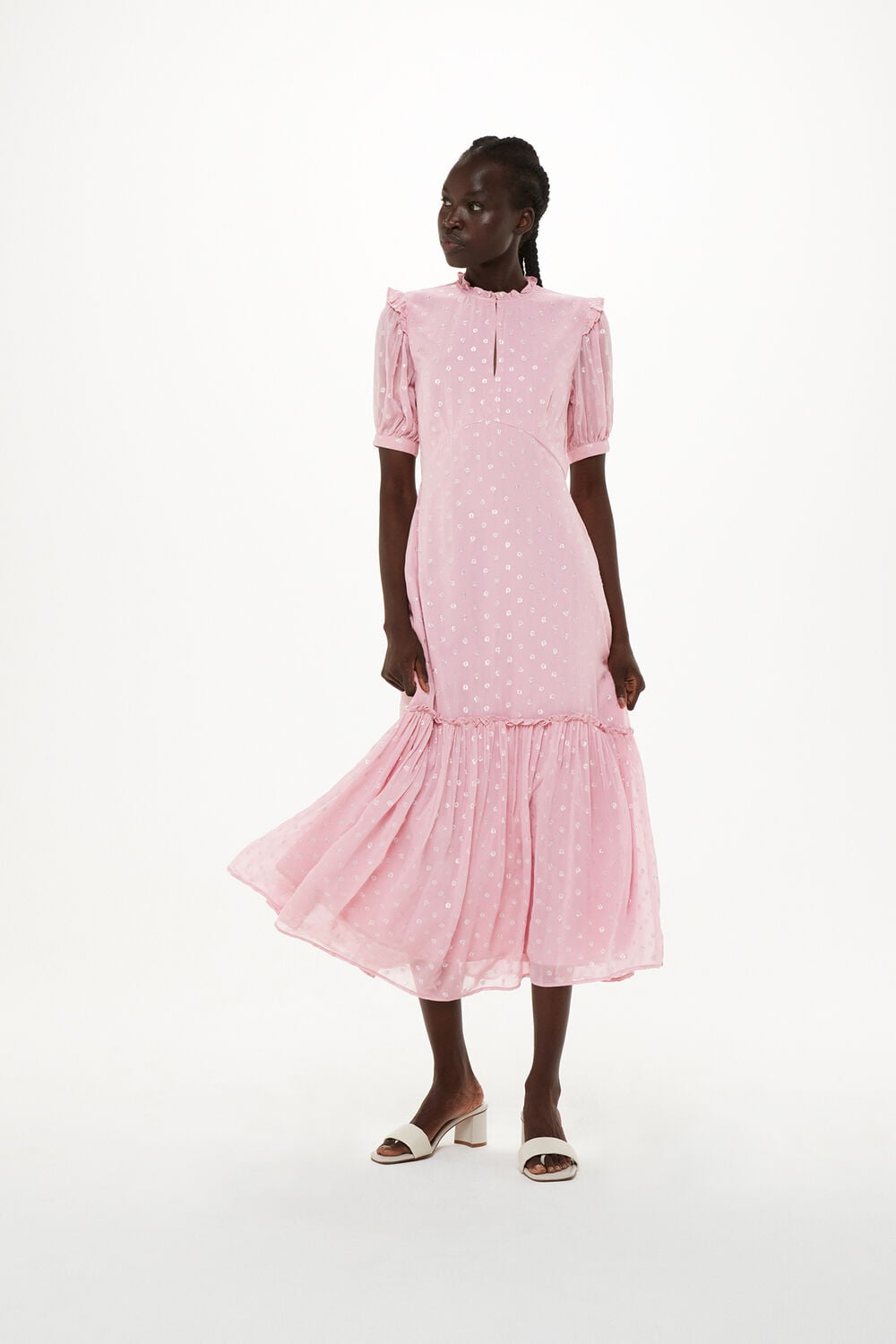 Lilac Metallic Spot Midi Dress