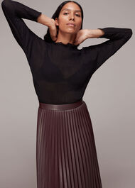 Pleat PU Leather Skirt