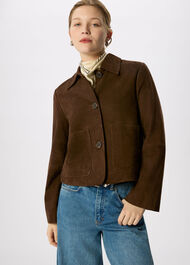 Button Cropped Suede Jacket