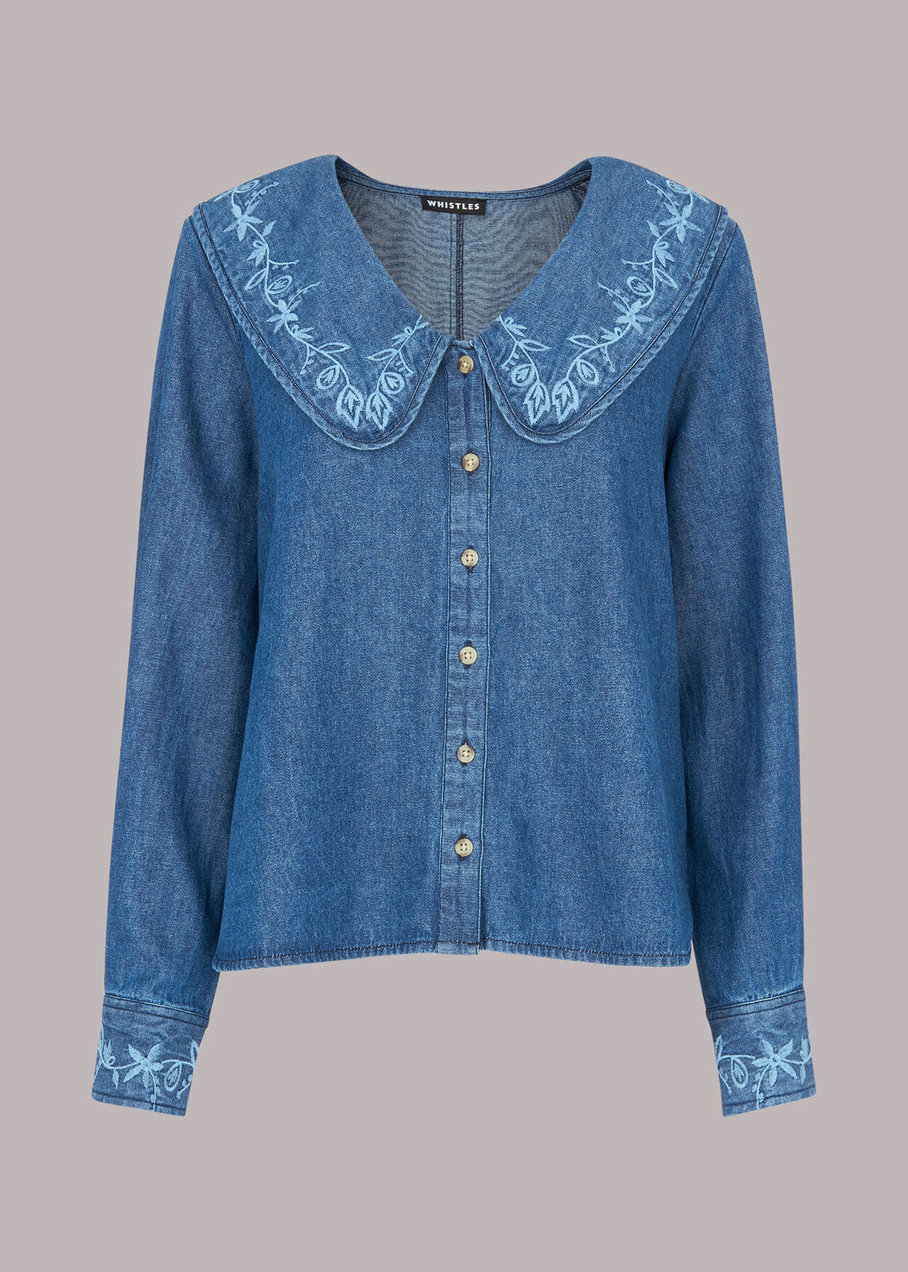 Embroidered Collar Denim Top