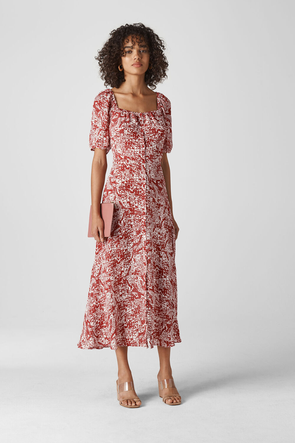 Snake Print Silk Dress Red/Multi