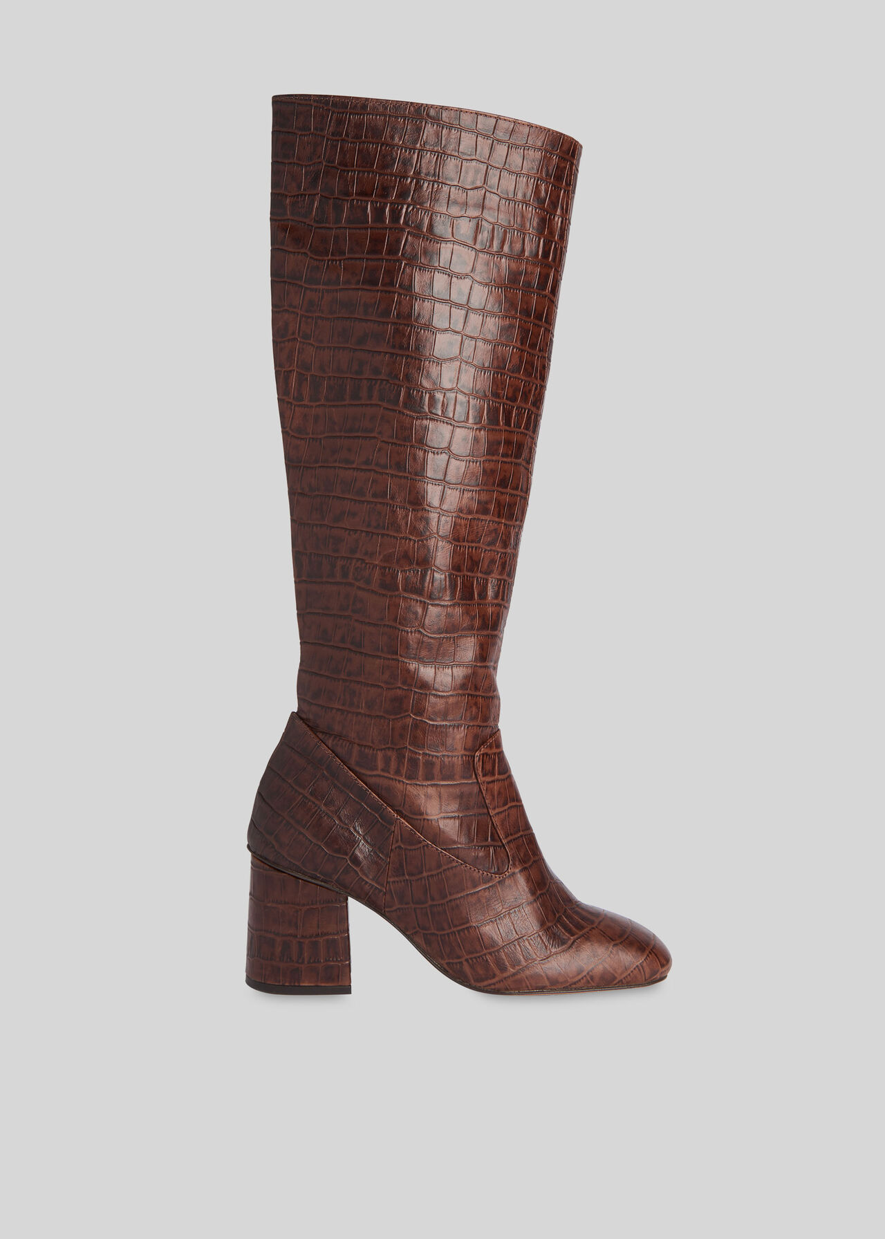 Hazel Croc Knee High Boot Brown