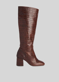 Hazel Croc Knee High Boot Brown