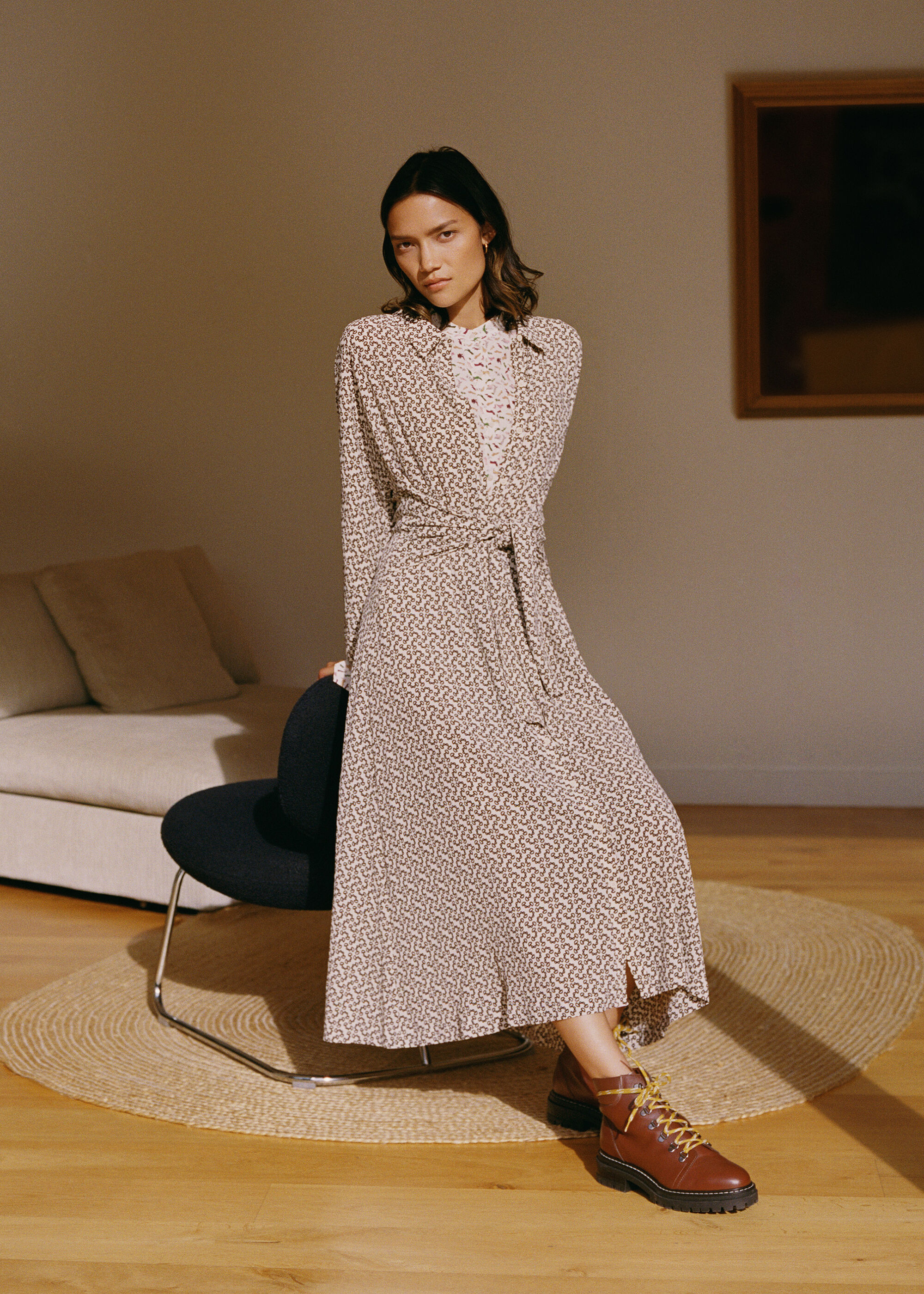 Cream/Multi Snaffle Shirt Tie Front Dress | WHISTLES | Whistles US |