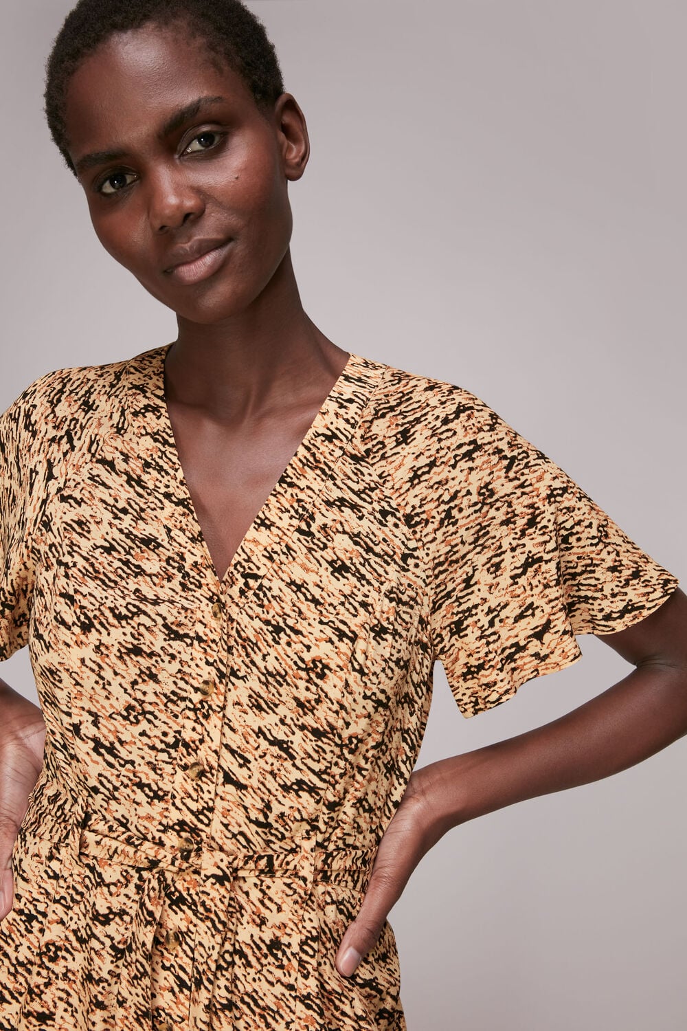 Multicolour Bark Print Tie Waist Jumpsuit