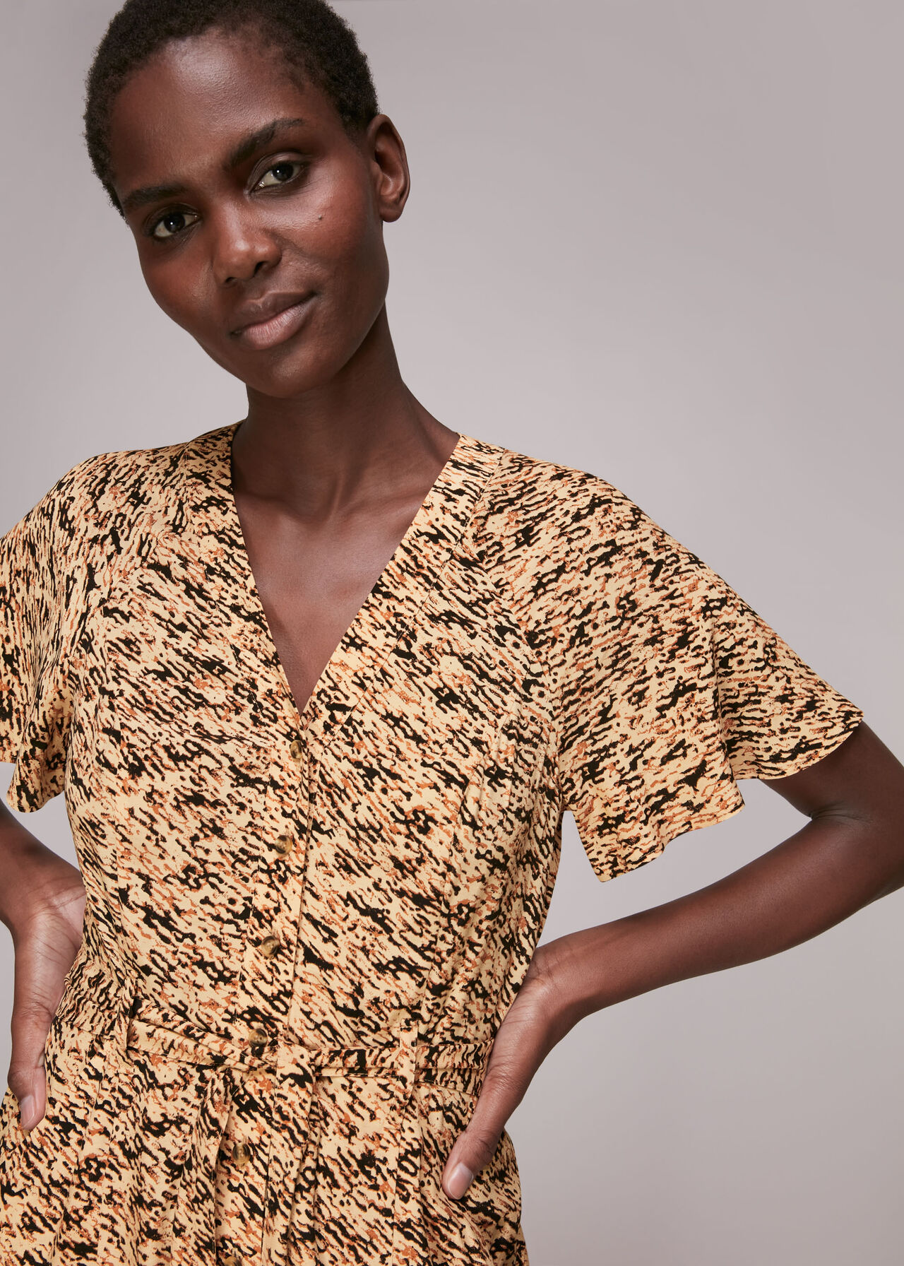 Bark Print Tie Waist Jumpsuit