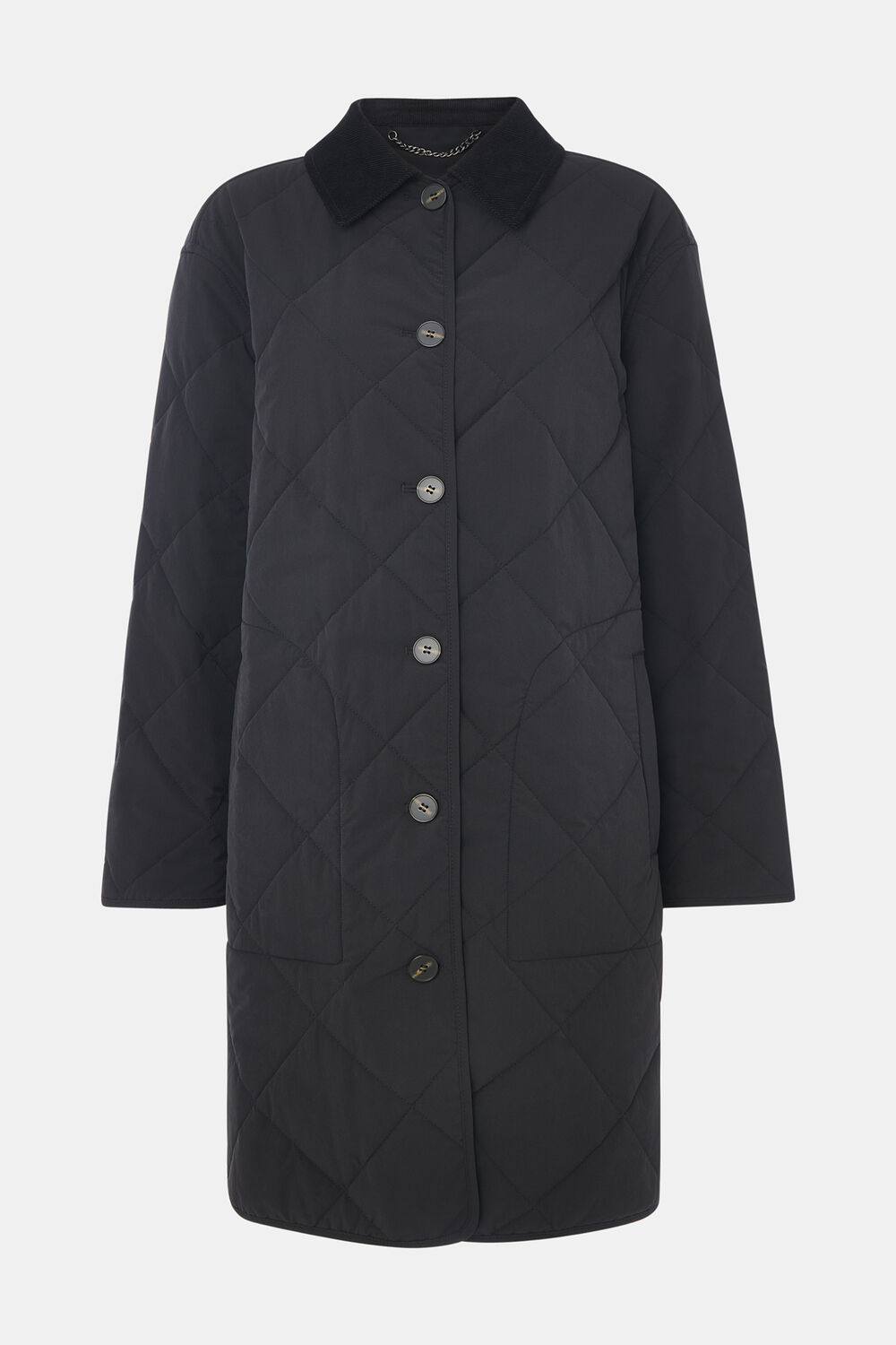 Black Quilted Cord Collar Coat