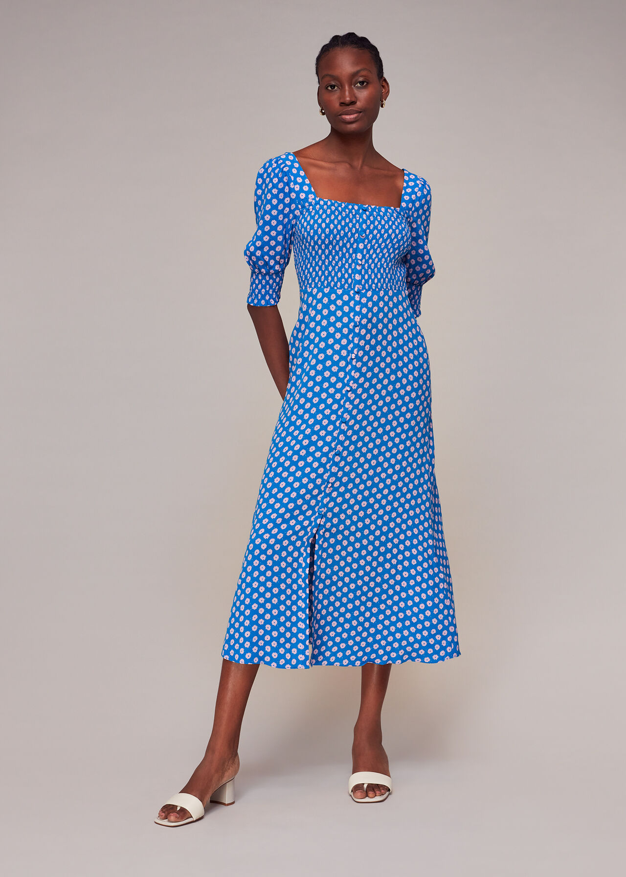 Floral Sunburst Shirred Dress