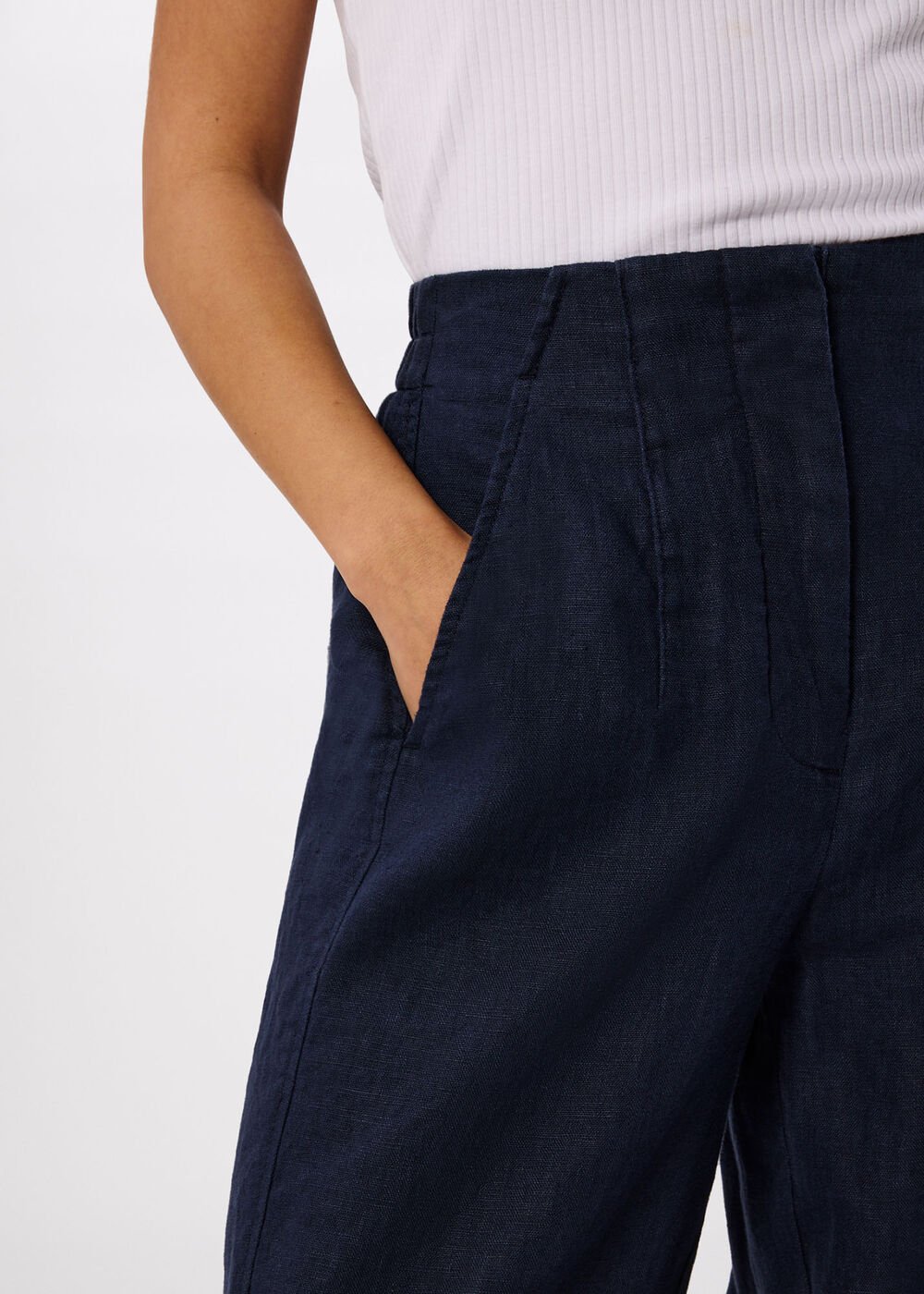 Petite Linen Barrel Leg Trouser