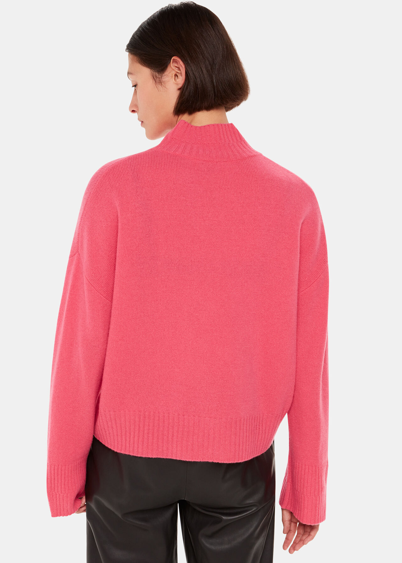 Wool Double Trim Funnel Neck