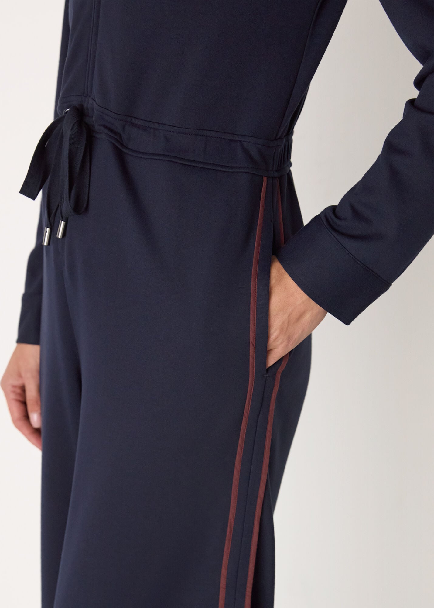 Navy/Multi Ponte Side Stripe Jumpsuit | WHISTLES | Whistles US |