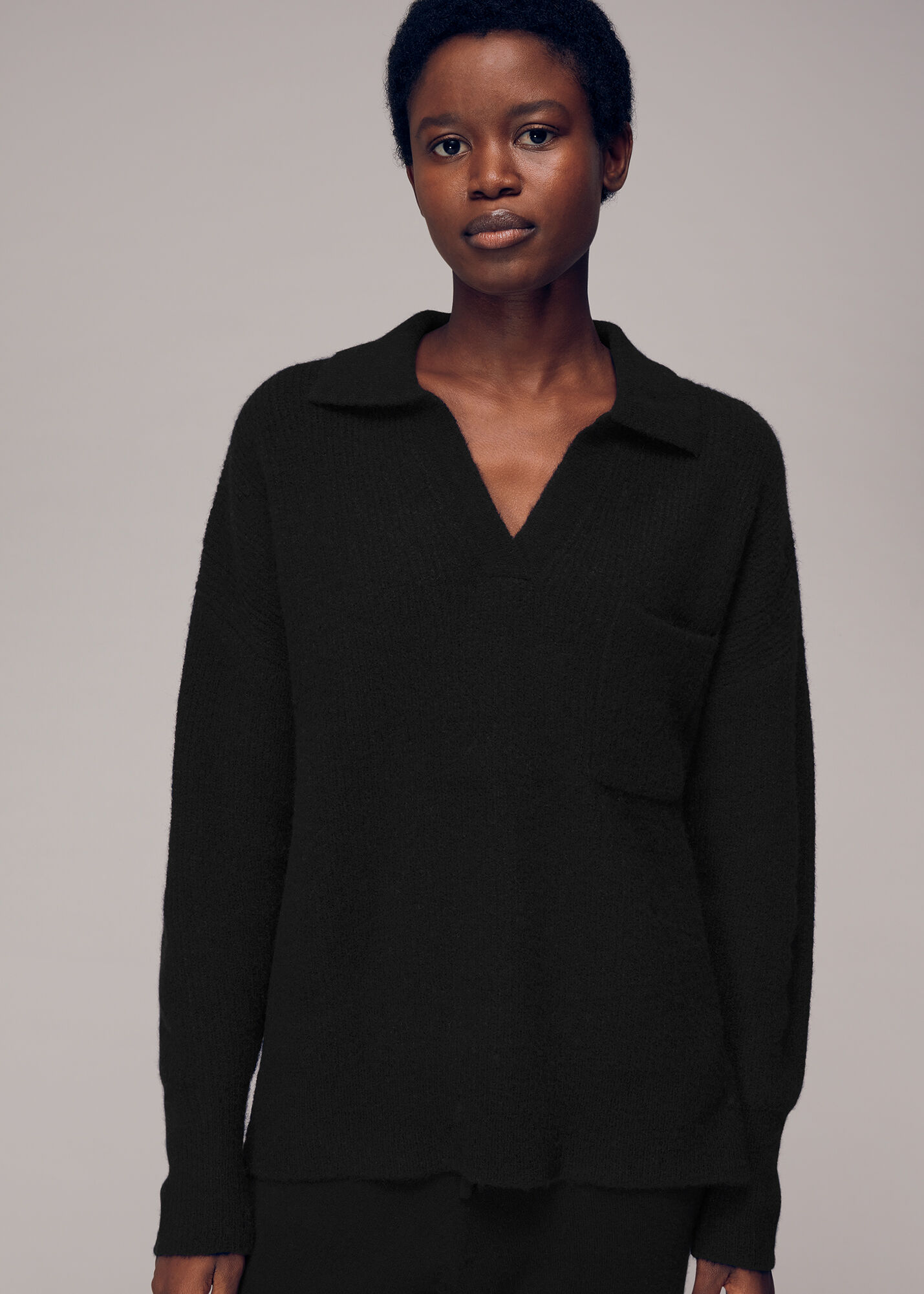 Black Rib Collar Sweater WHISTLES Whistles UK