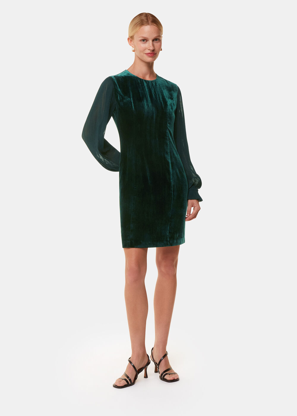 Velvet Pleated Sleeve Dress