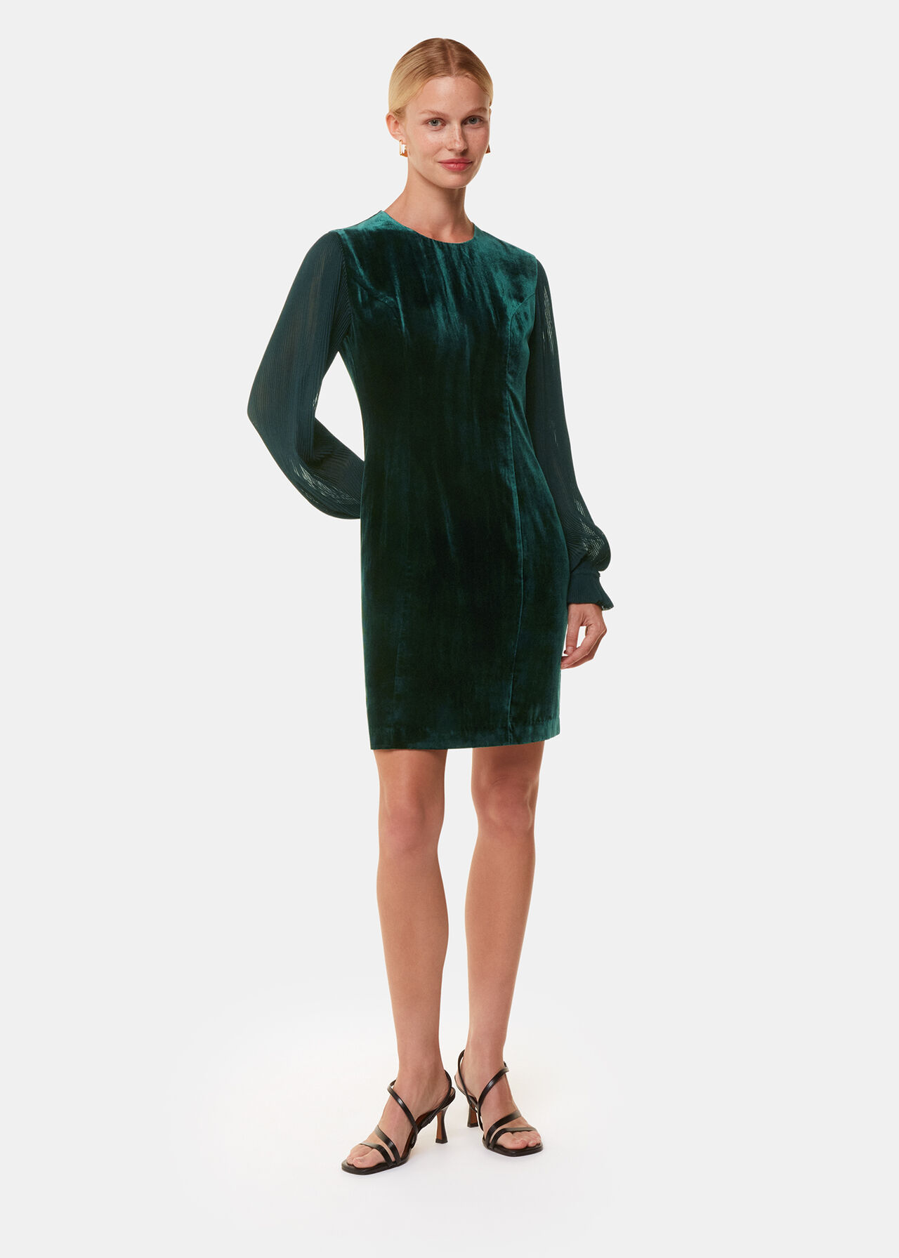 Velvet Pleated Sleeve Dress