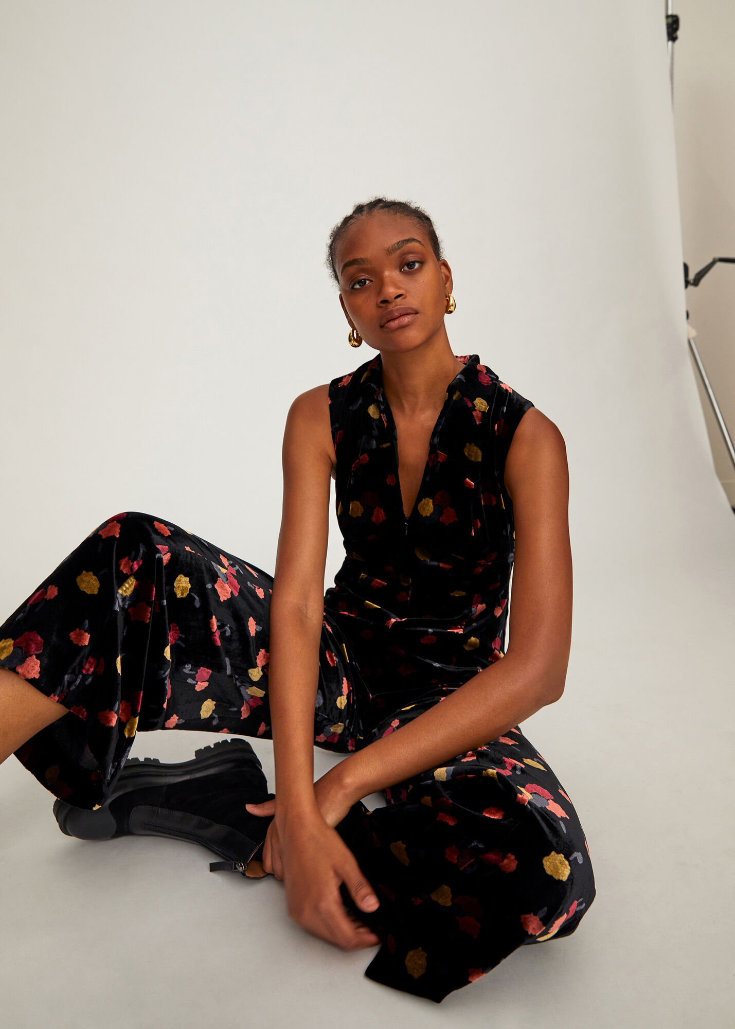 Black/Multi Velvet Printed Jumpsuit WHISTLES Whistles