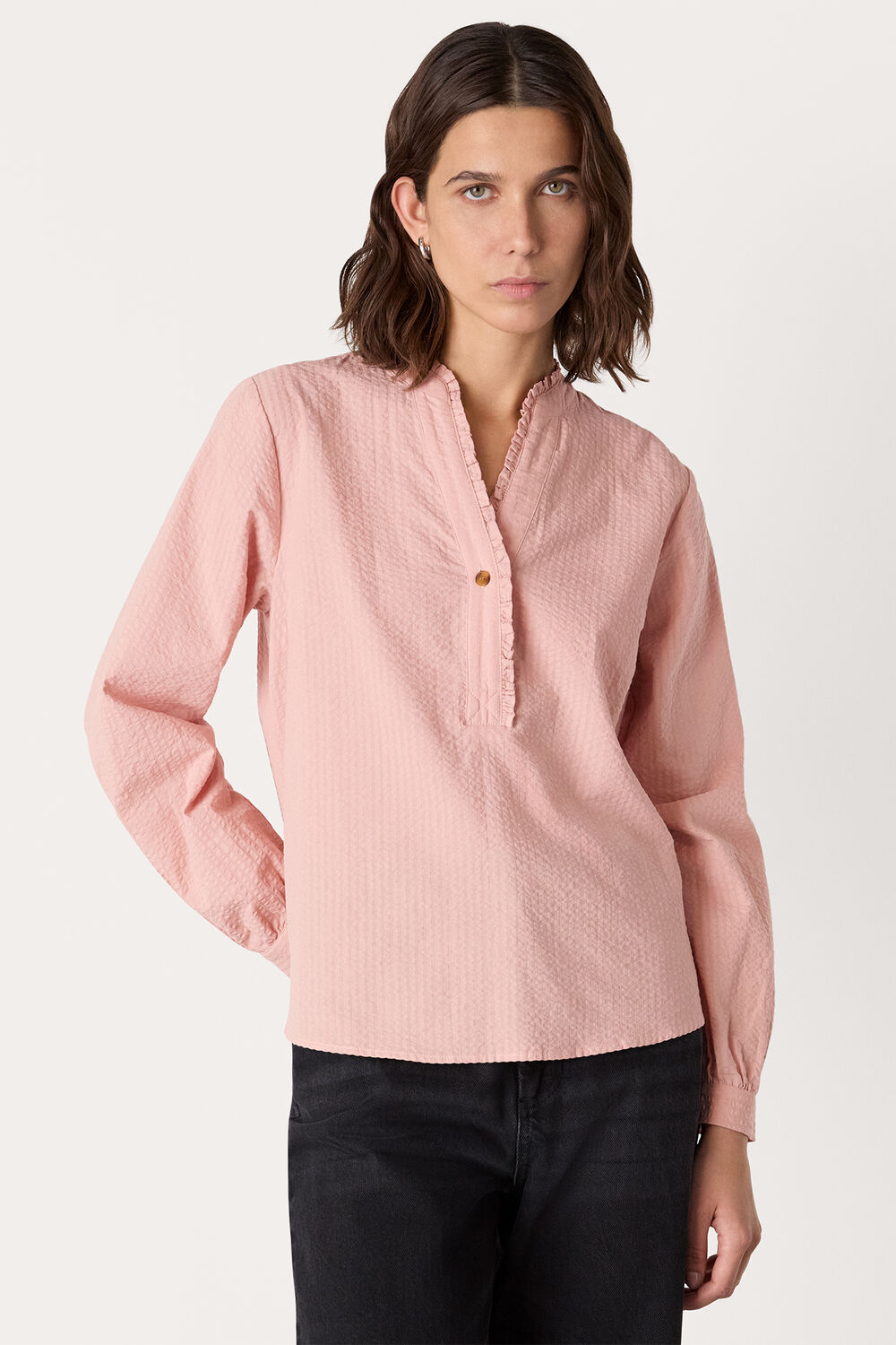 Pale Pink Textured Frill Shirt