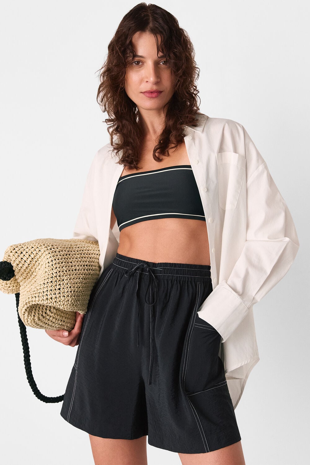 Black Contrast Stitch Pull On Short