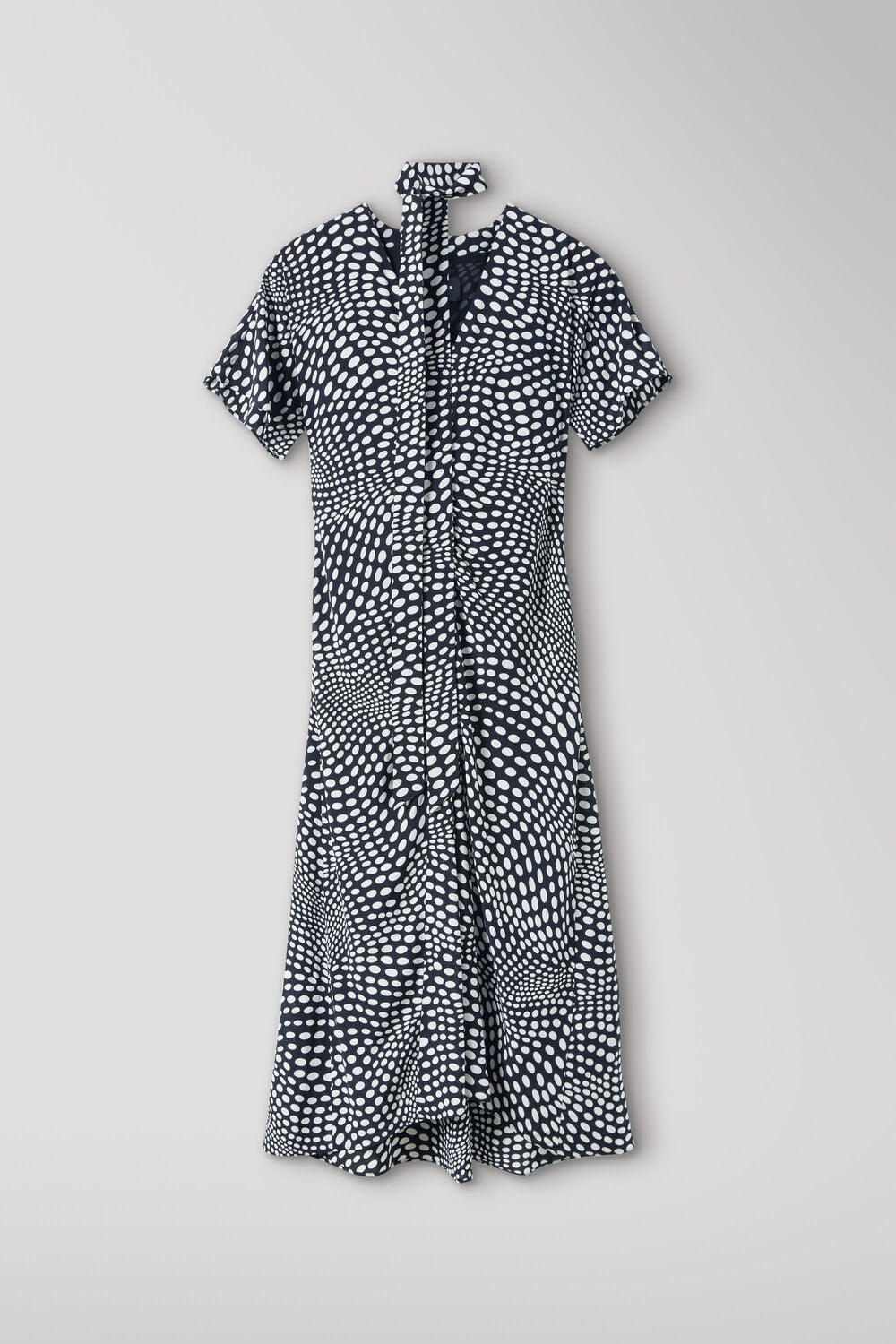 Black Mixed Spot V Neck Midi Dress