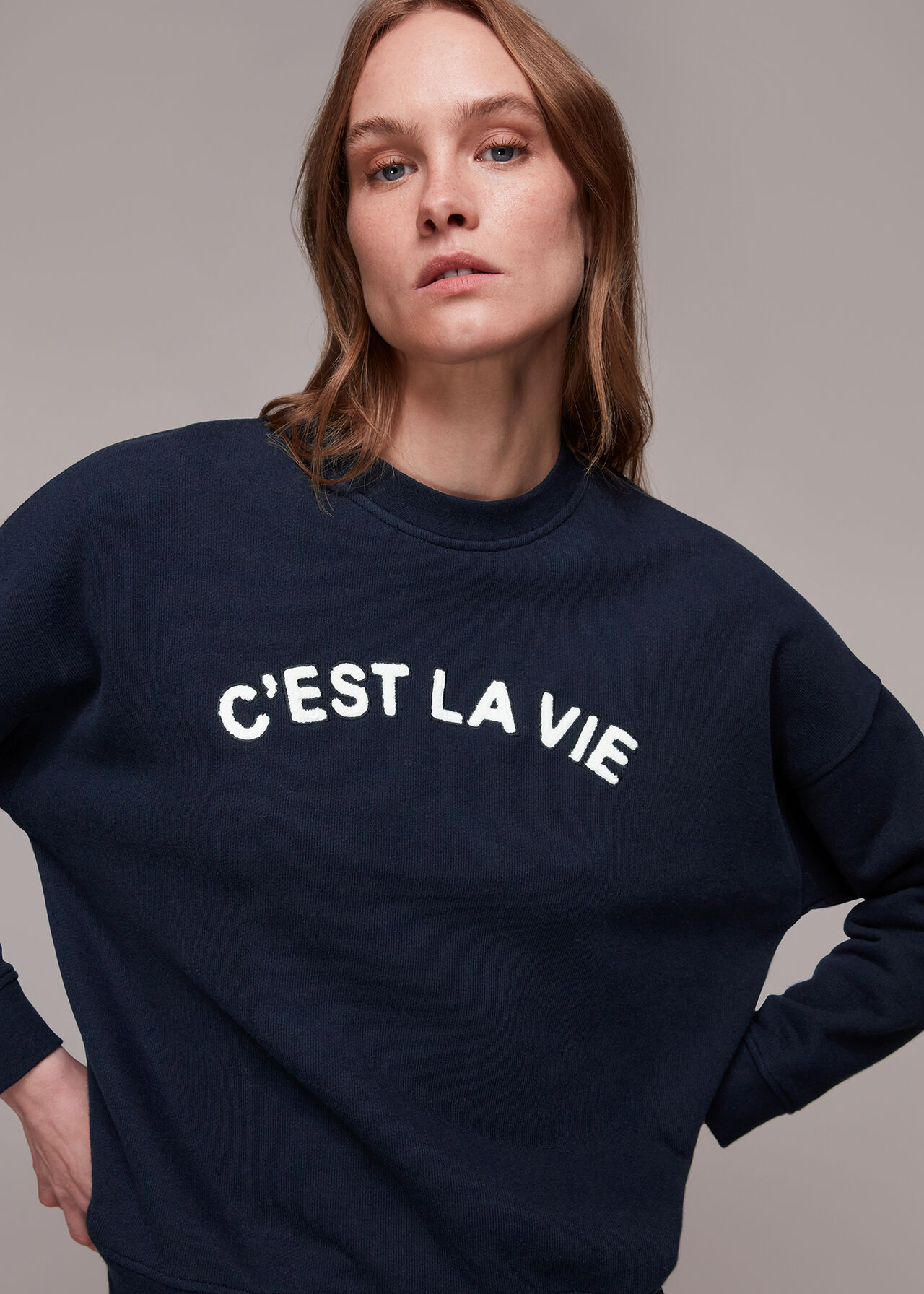 Navy Cest Chic Logo Sweatshirt, WHISTLES